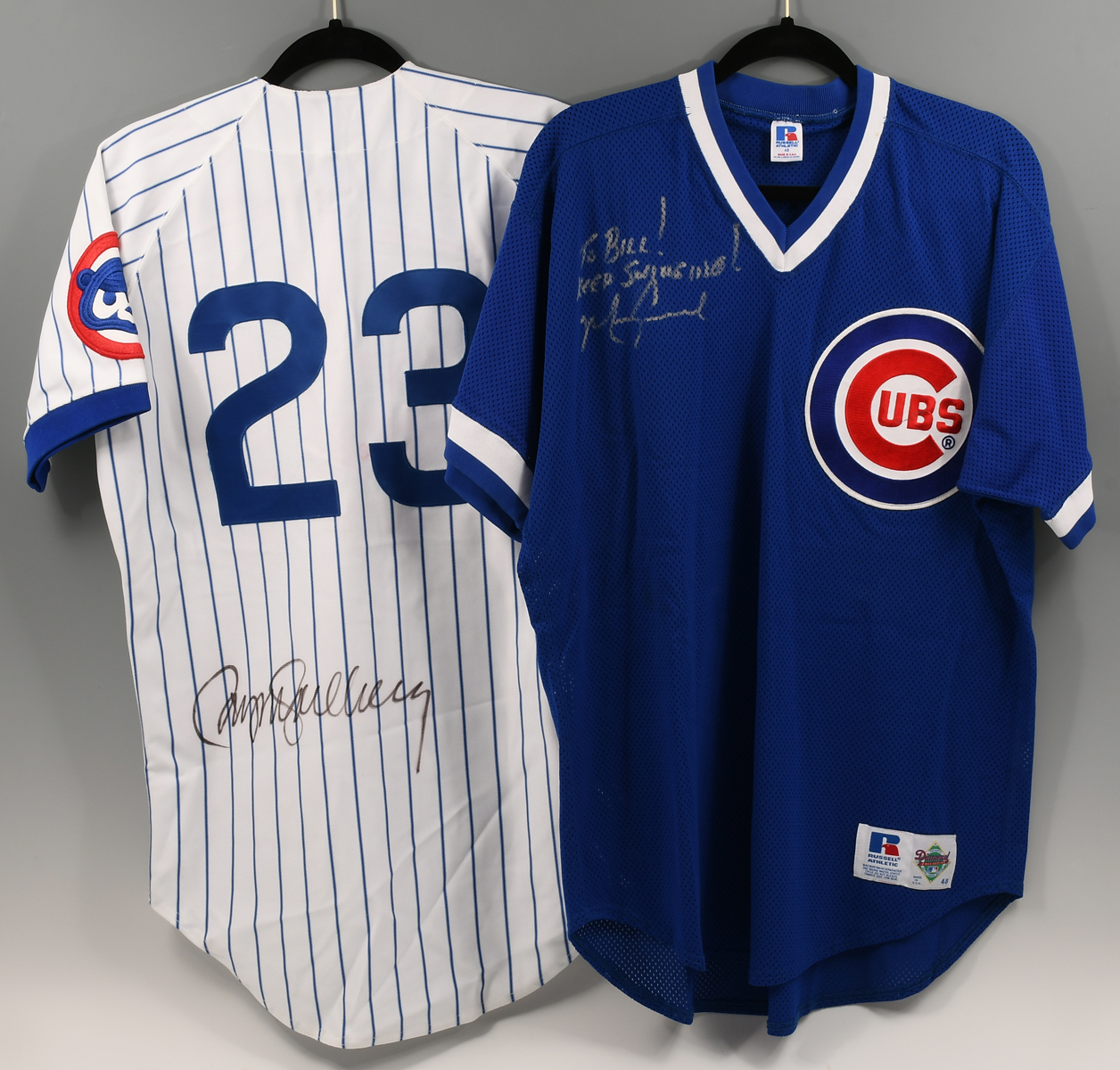 TWO SIGNED CHICAGO CUBS JERSEYS: