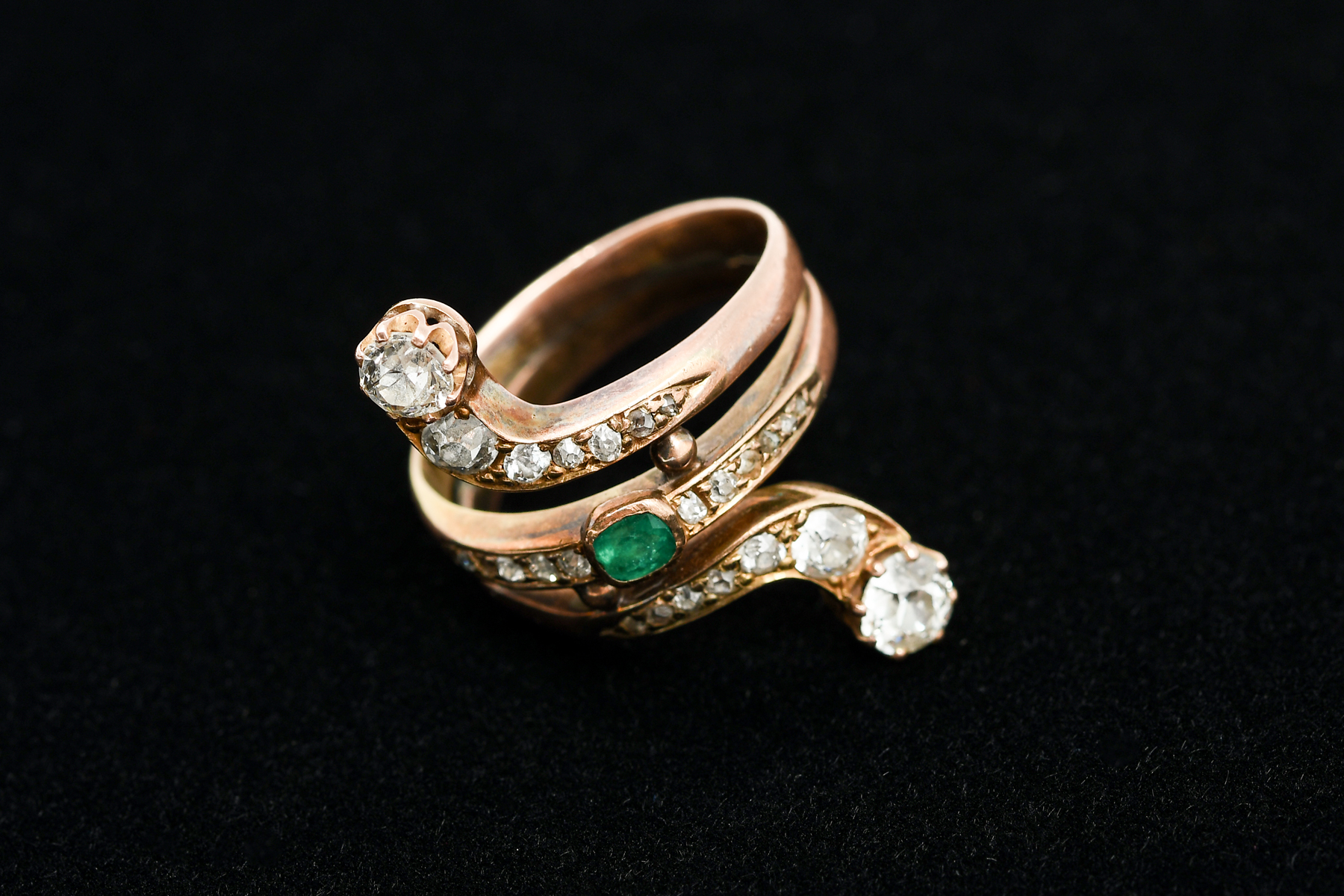 14K ANTIQUE DIAMOND & EMERALD SNAKE