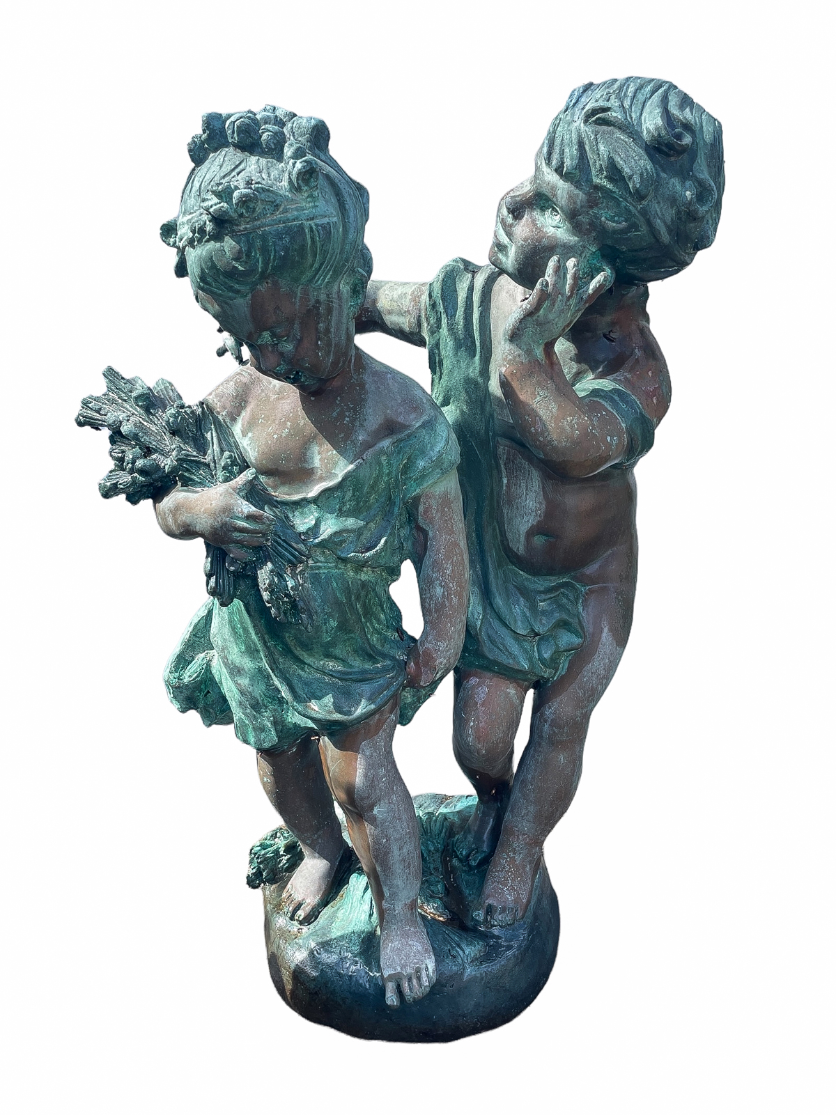 YOUNG BOY & GIRL BRONZE GARDEN SCULPTURE: