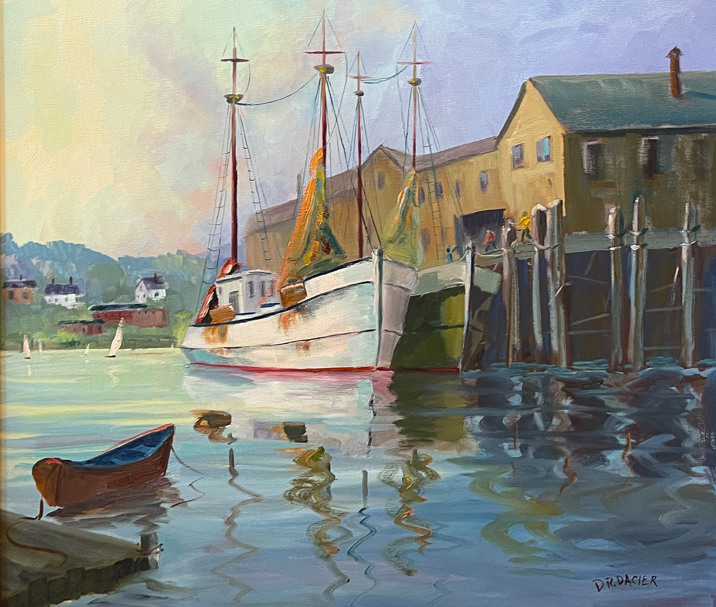 NEW ENGLAND DOCKSIDE PAINTING BY