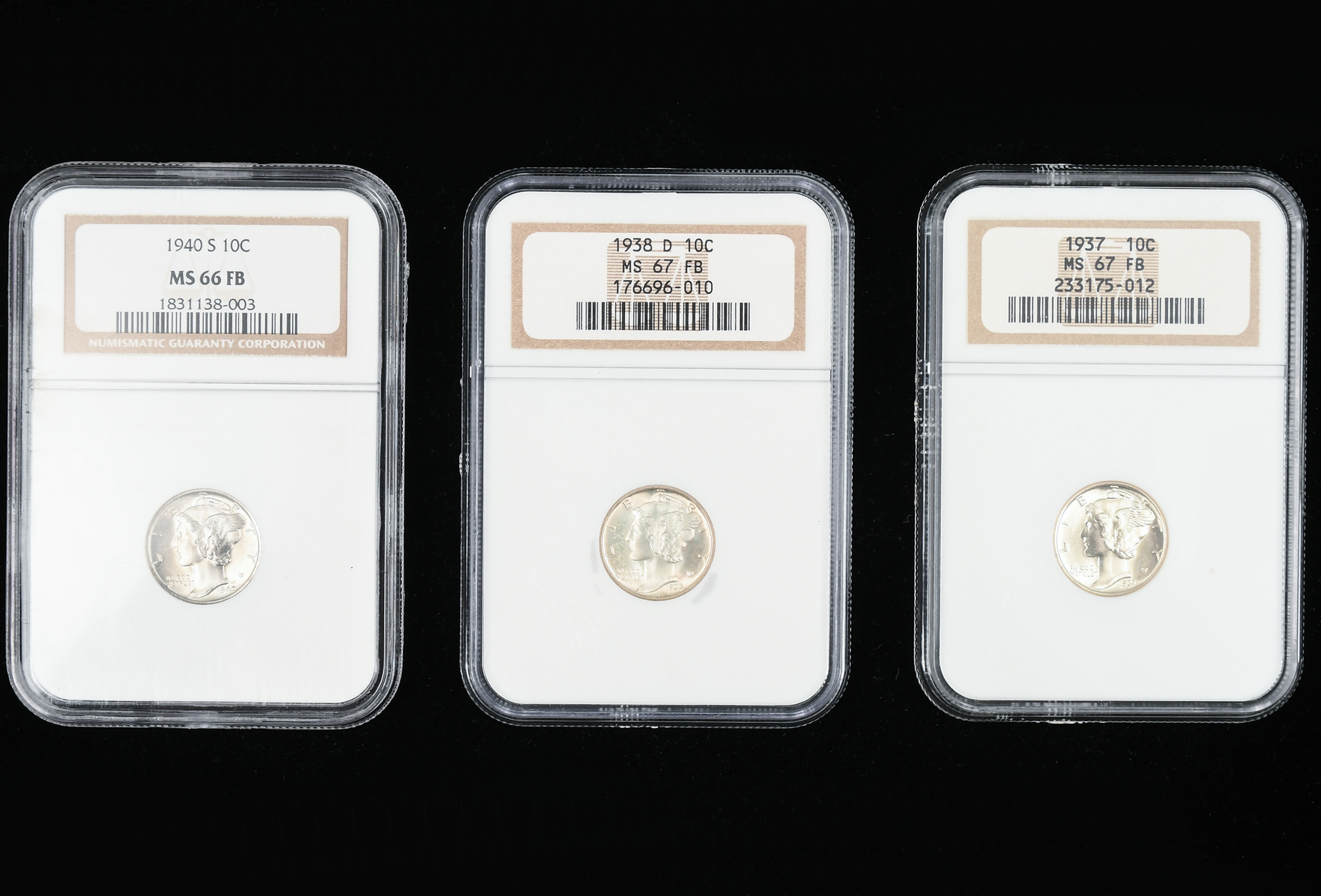 3 PC. NGC GRADED U.S. MINT MERCURY