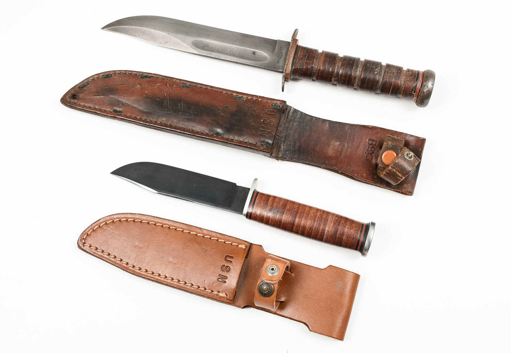 TWO U.S. MILITARY FIXED BLADE KNIVES: