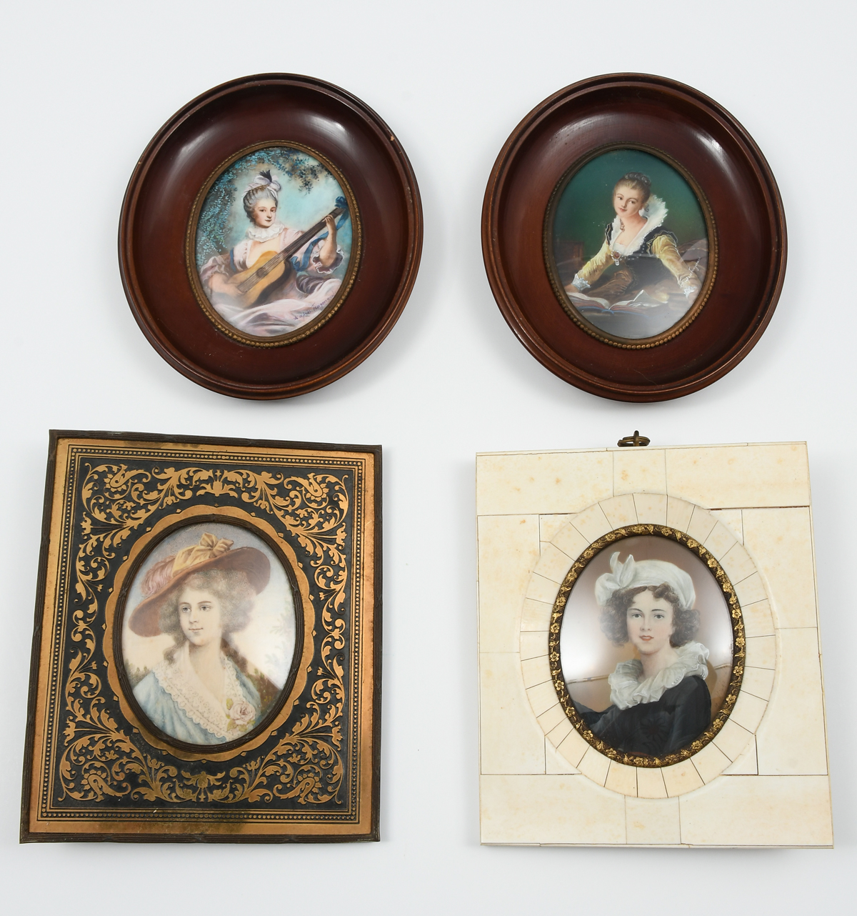 FOUR MINIATURE PAINTINGS: 1) Female