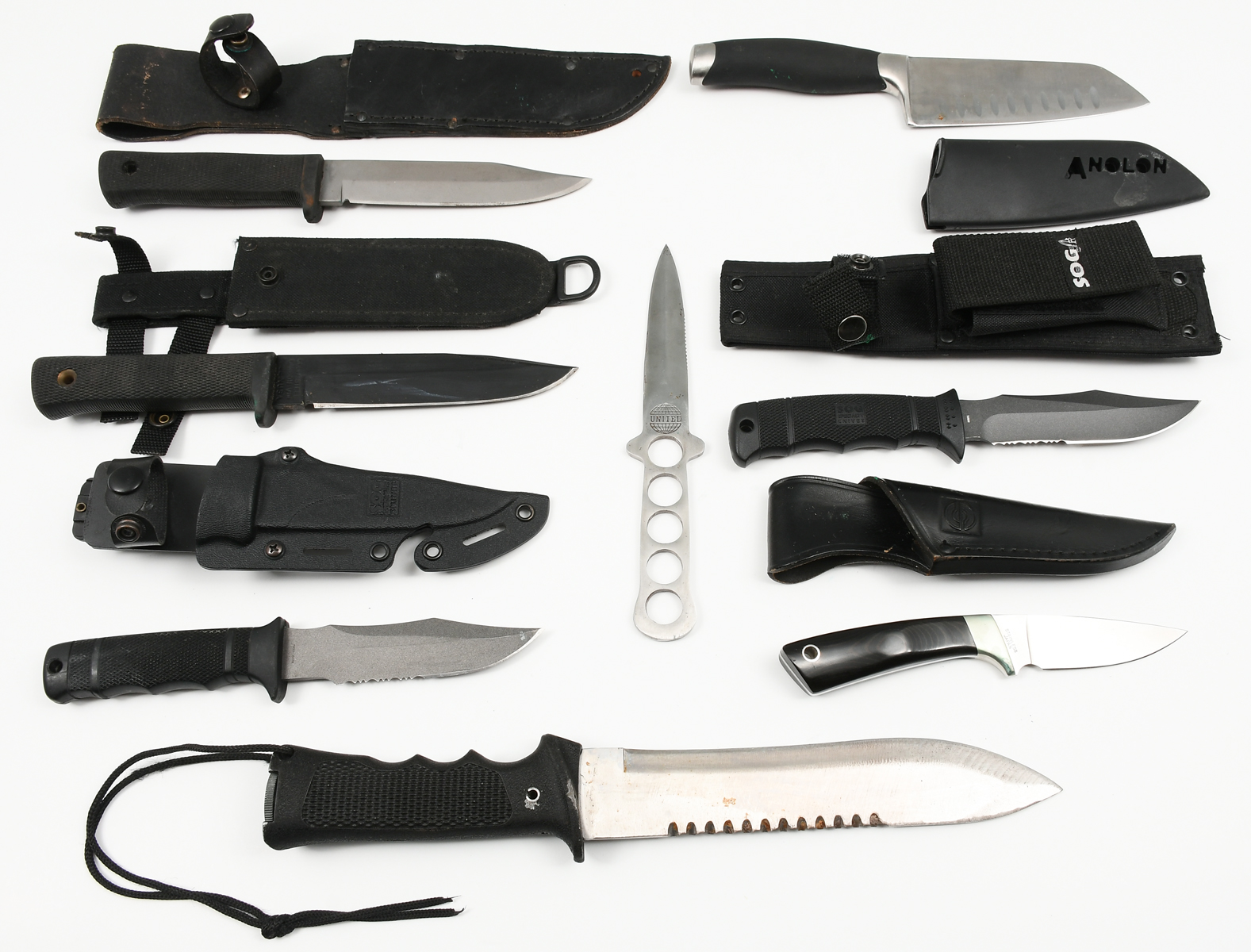 8PC. LARGE KNIFE LOT: 1) Survival-type