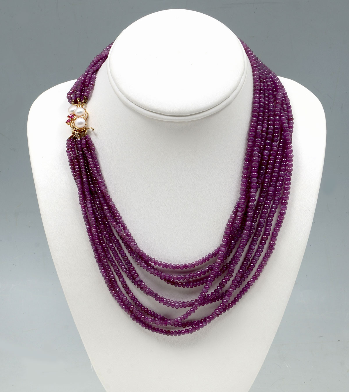 8 STRAND RUBY BEAD NECKLACE WITH