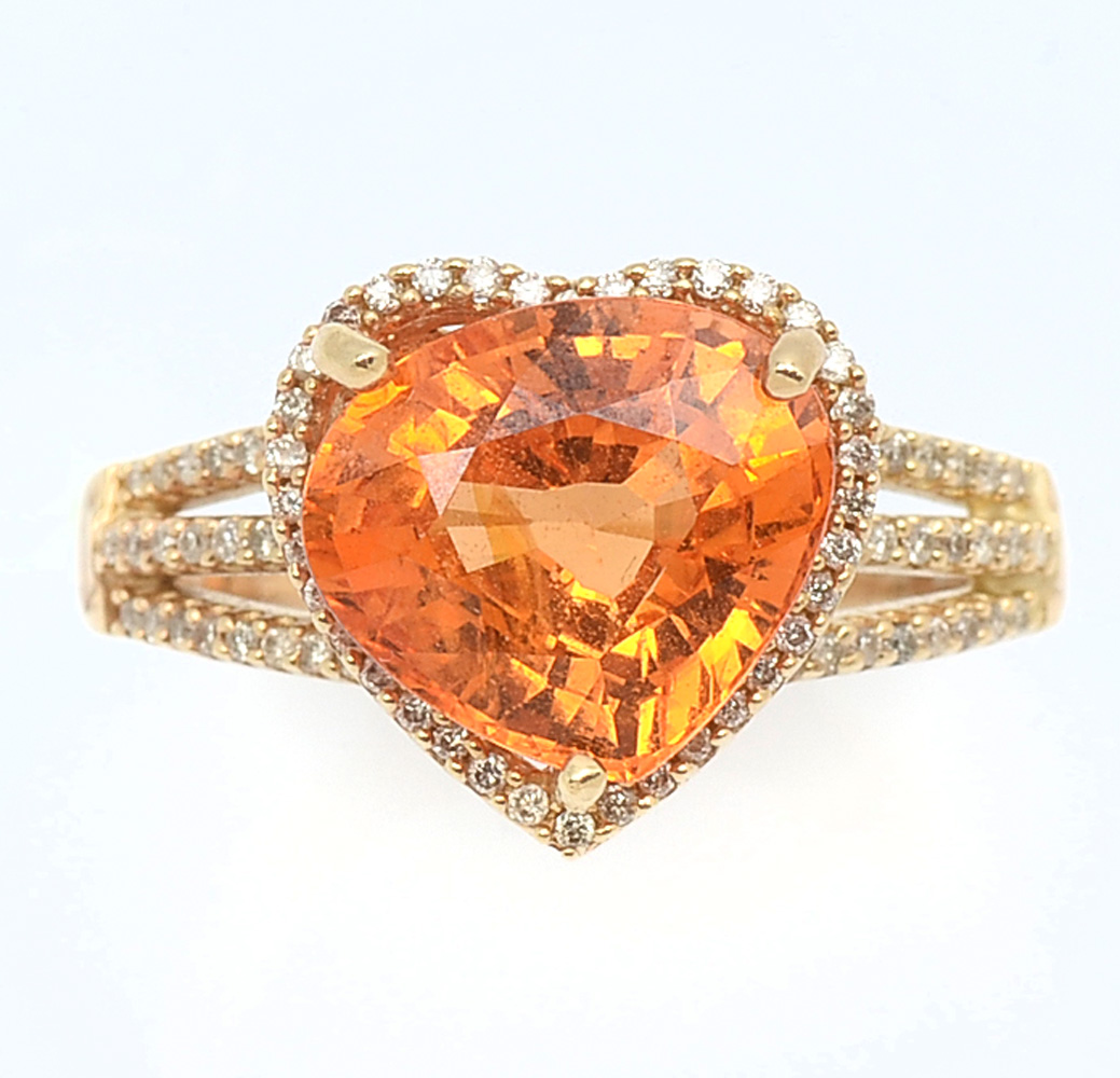 14K MANDARIN GARNET & DIAMOND HEART