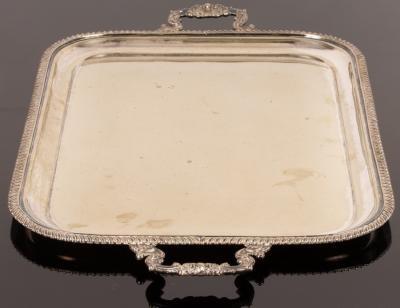 A plated two-handled tray with gadroon