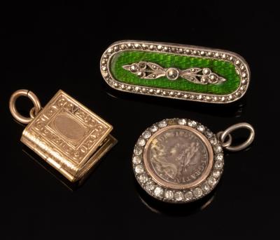 An enamel and marcasite brooch,