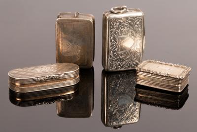 Four 19th Century silver vinaigrettes,