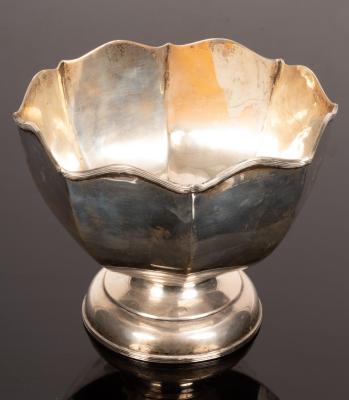 An octagonal silver rose bowl,