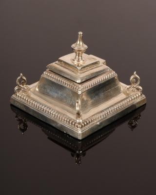 A silver inkstand, HE Ltd., marks rubbed,