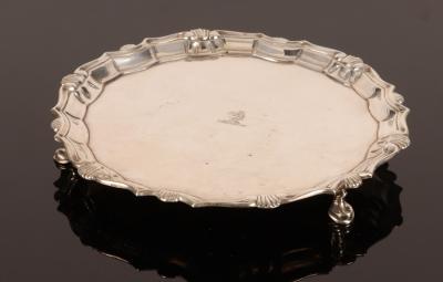 A George II silver card waiter,