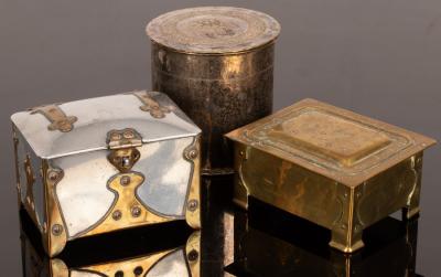 A hammered brass lidded box, 12.5cm