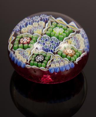 A Perthshire glass paperweight of millefiori