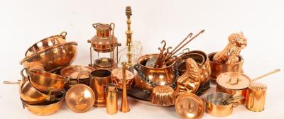 Various copper pans ladles etc  279708