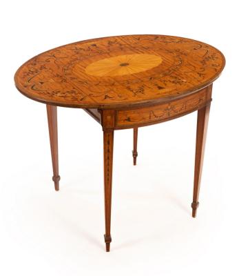 A Sheraton Revival satinwood oval table,
