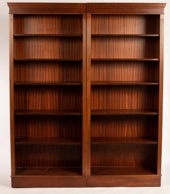 A modern veneered open bookcase, fitted