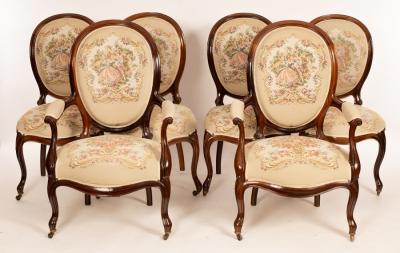 A set of six rosewood framed salon chairs,