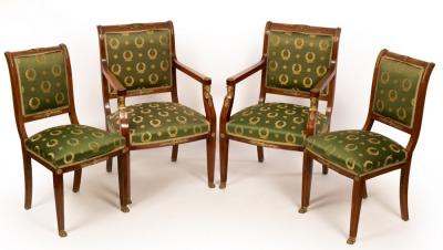 Two Empire style armchairs and two conforming