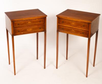 A pair of yew wood and inlaid bedside