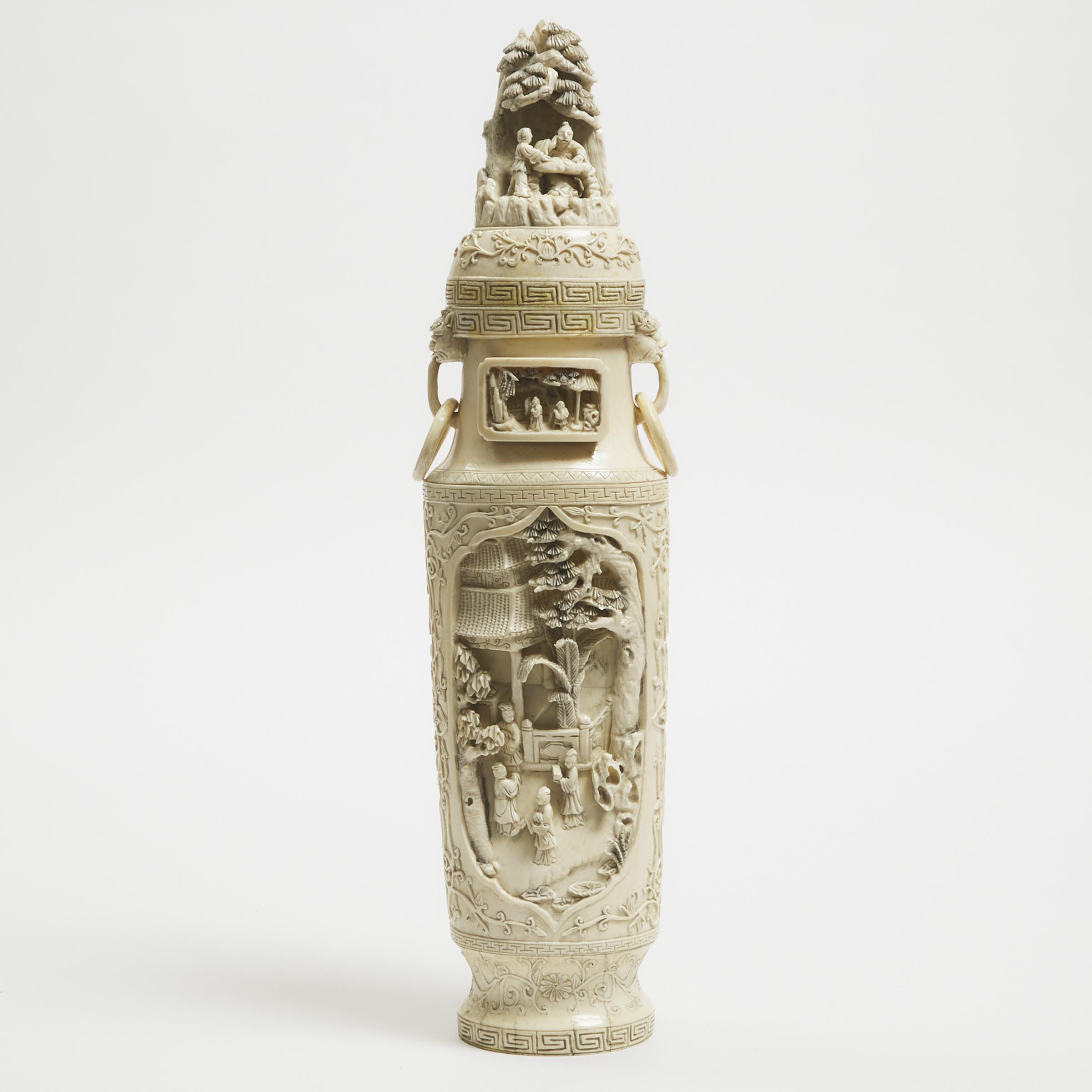 A Carved Ivory Figural Landscape Vase