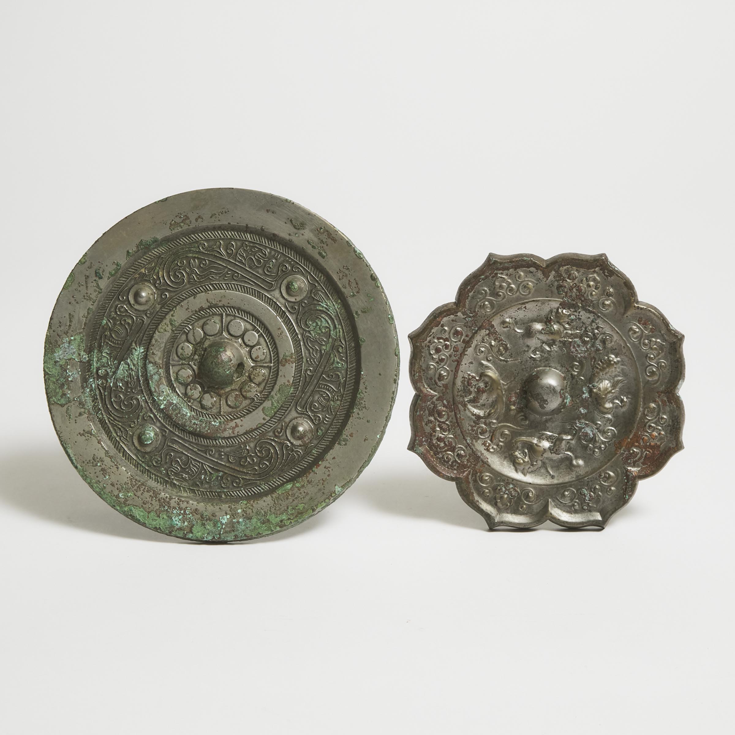 Two Bronze Mirrors Han Tang Dynasty 279a6c