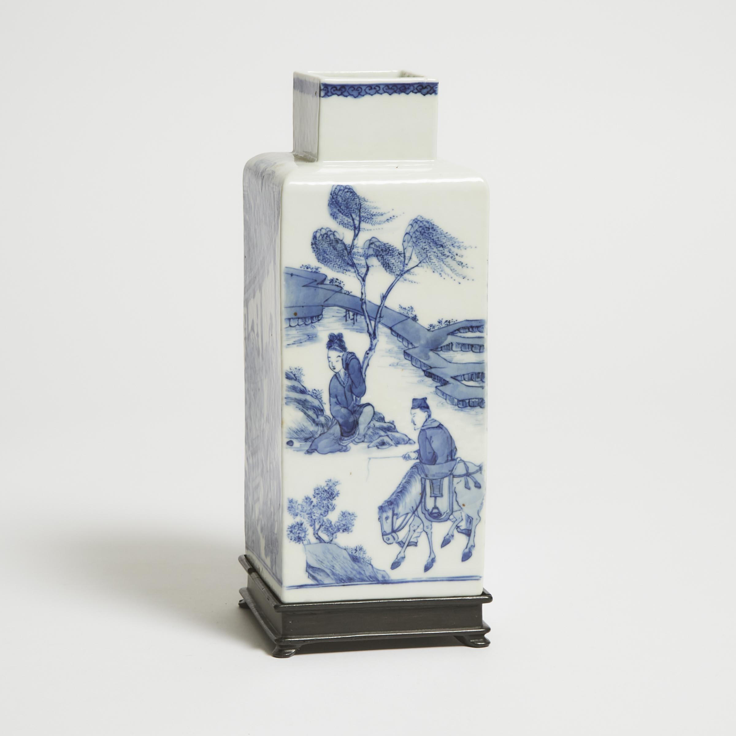 A Blue and White Figural Square Vase,