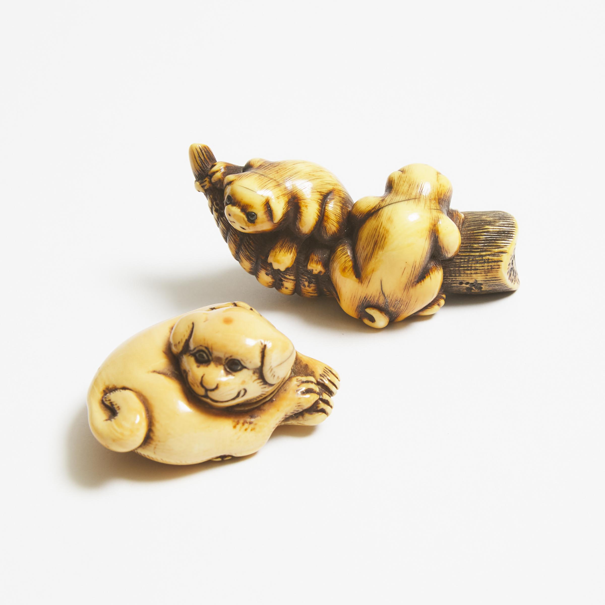 Two Ivory Netsuke of Puppies Early 279add