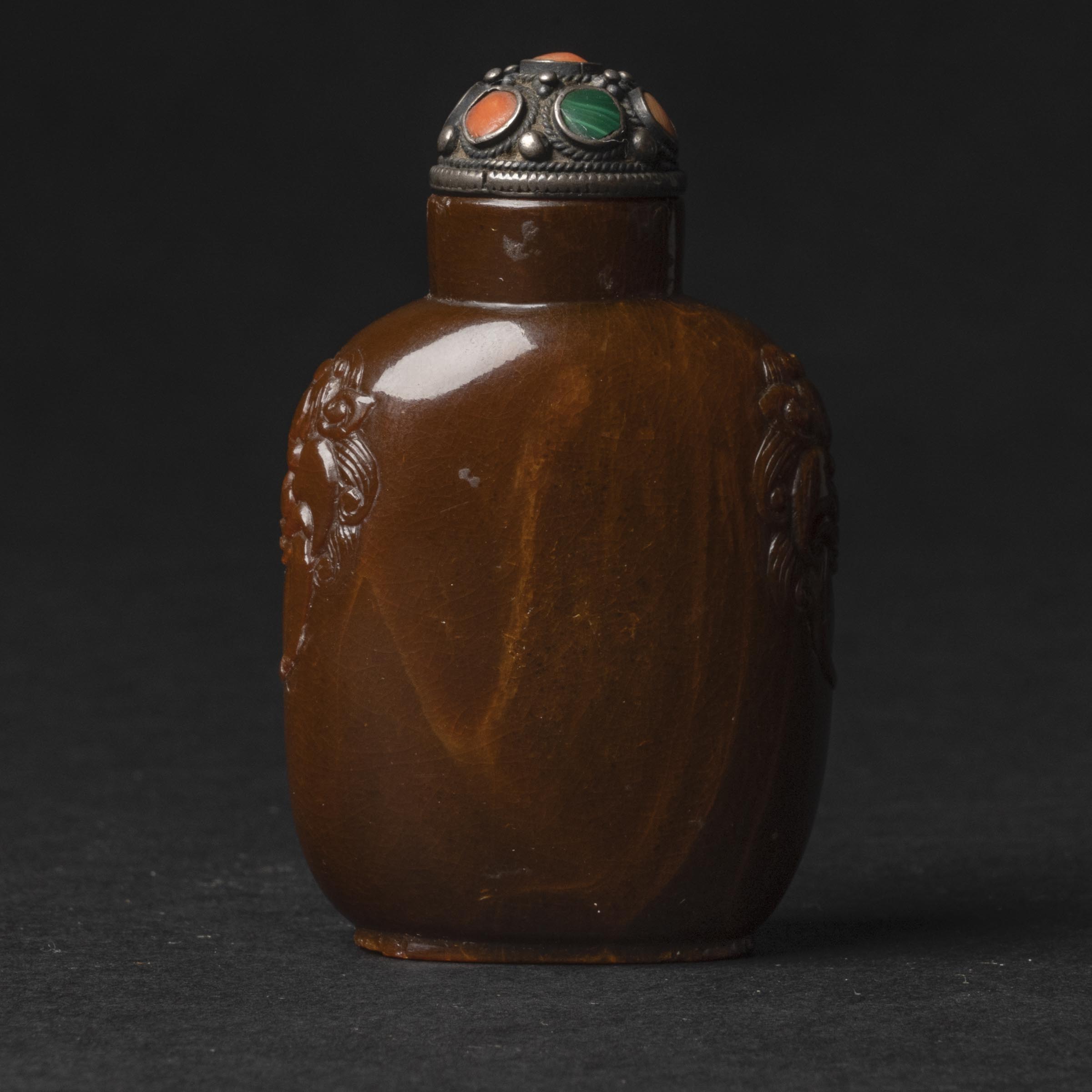 A Carved Amber Snuff Bottle, 19th