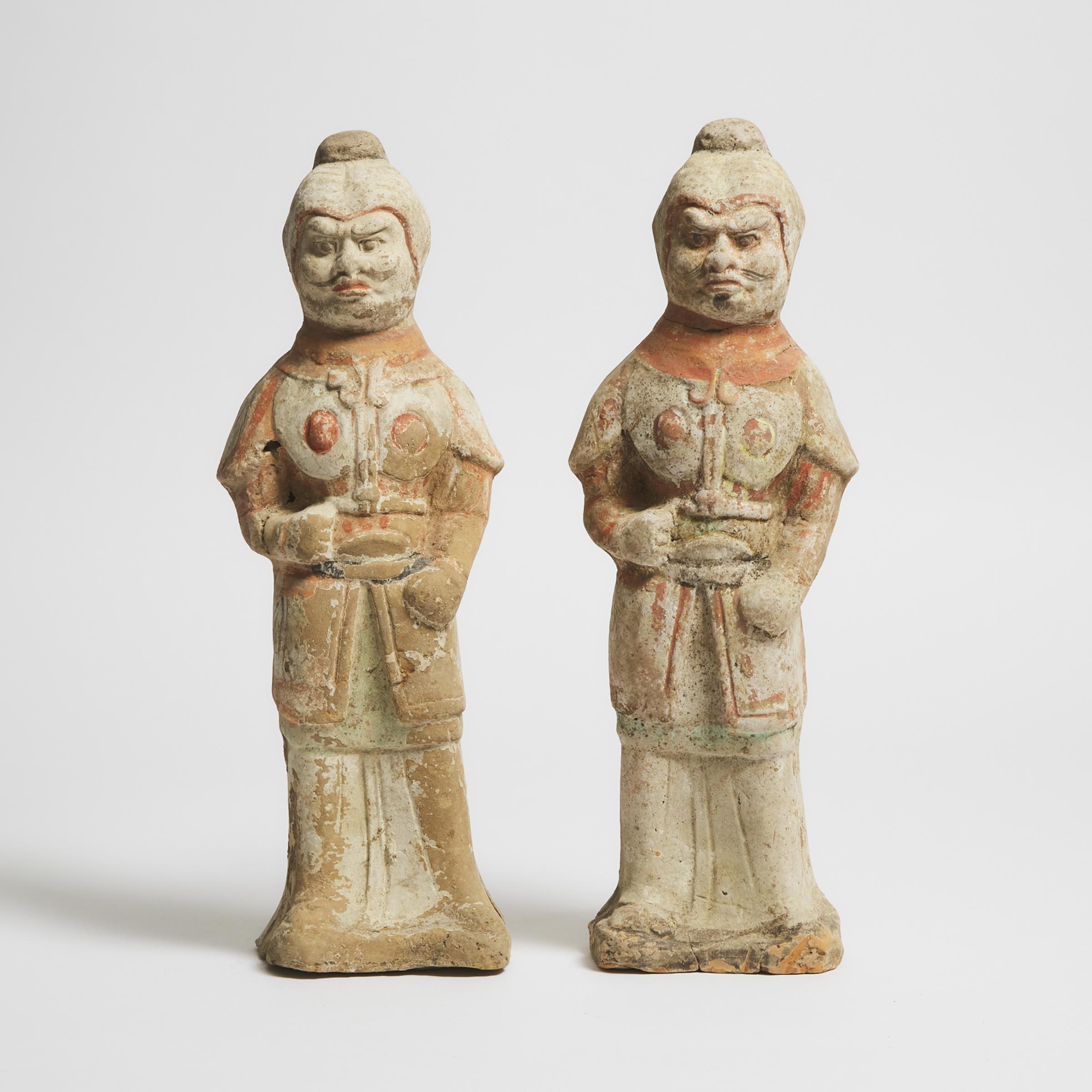 A Pair of Painted Pottery Lokapala Guardians,