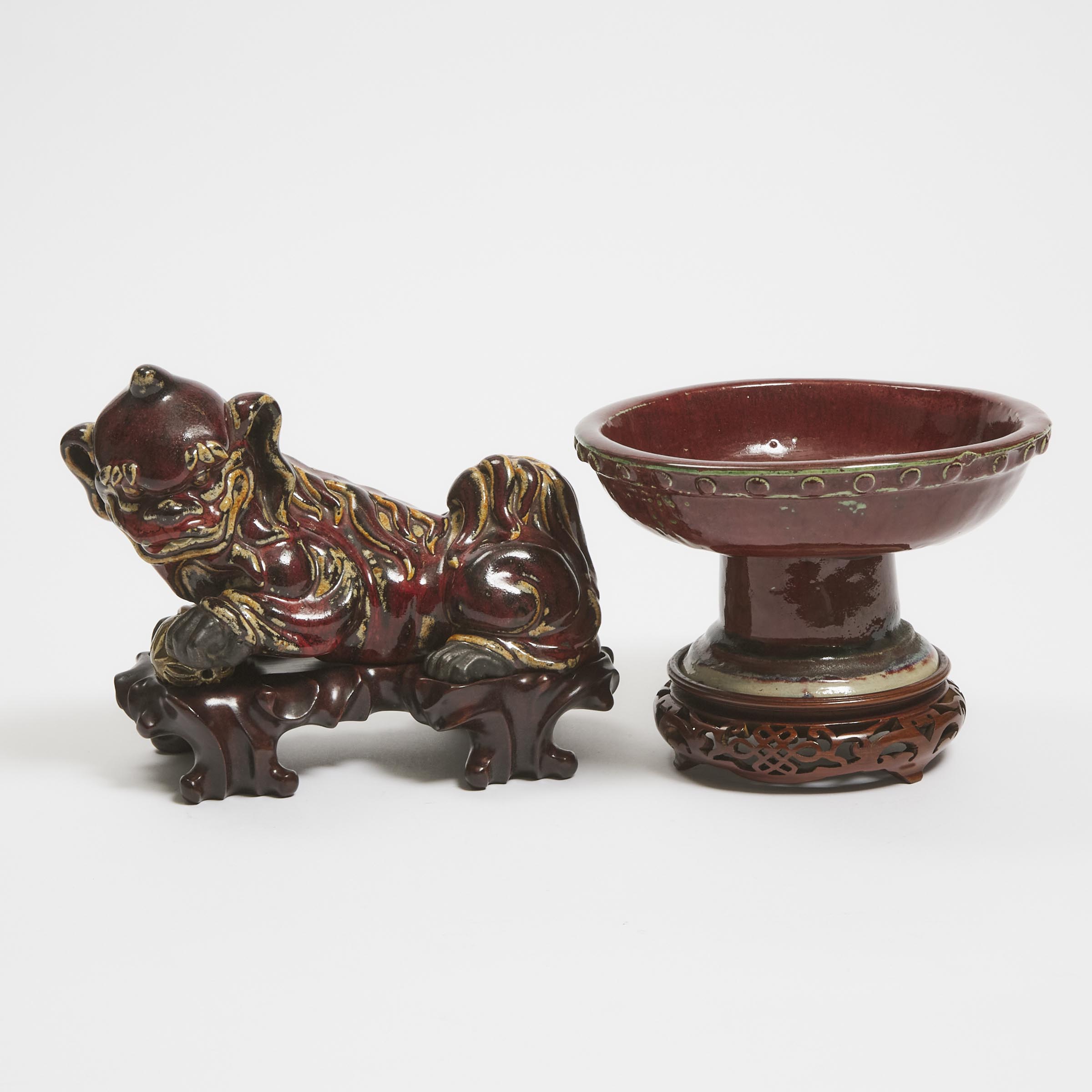 A Shiwan Red Glazed Lion Together 279b59