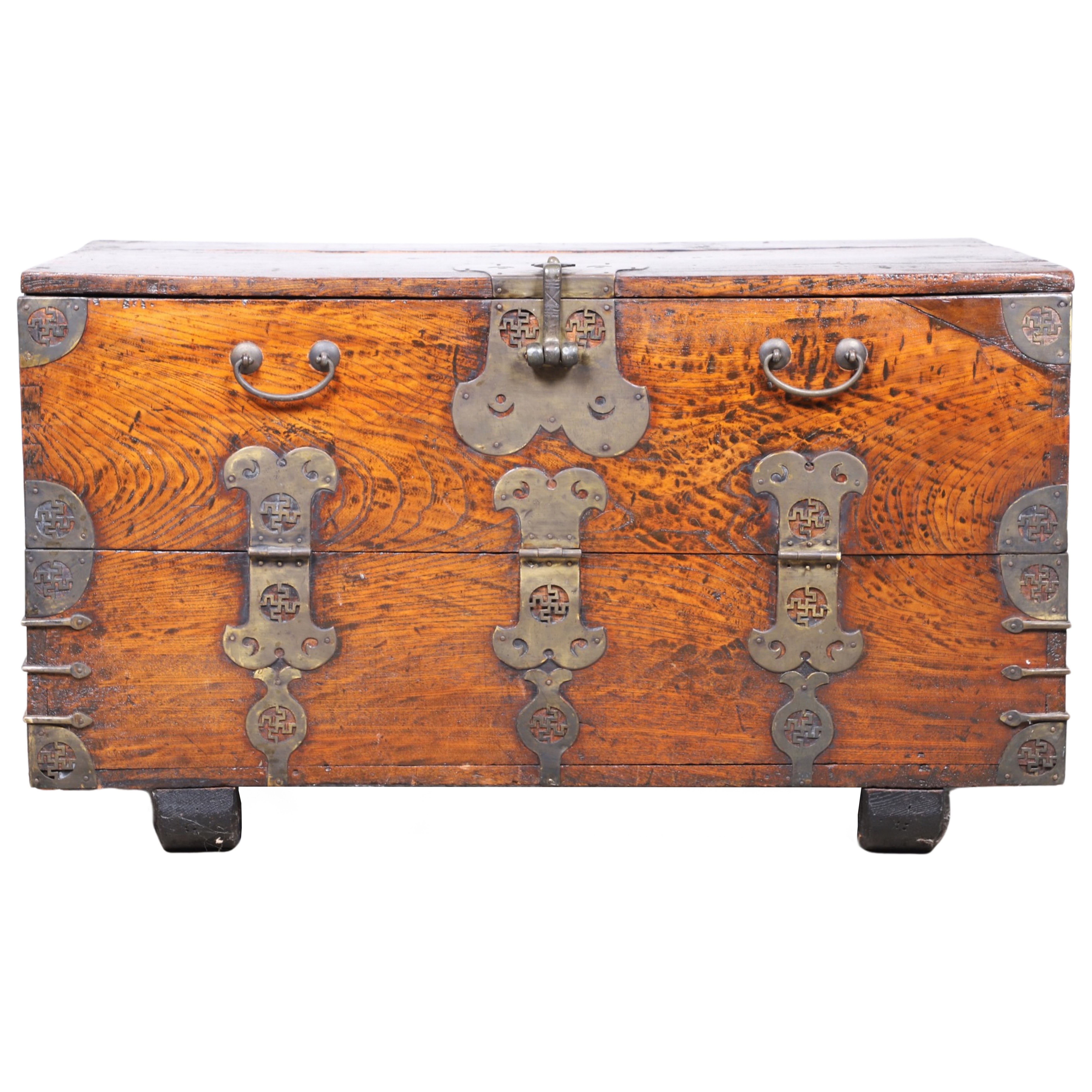 Chinese Elmwood trunk brass embossed 27a356