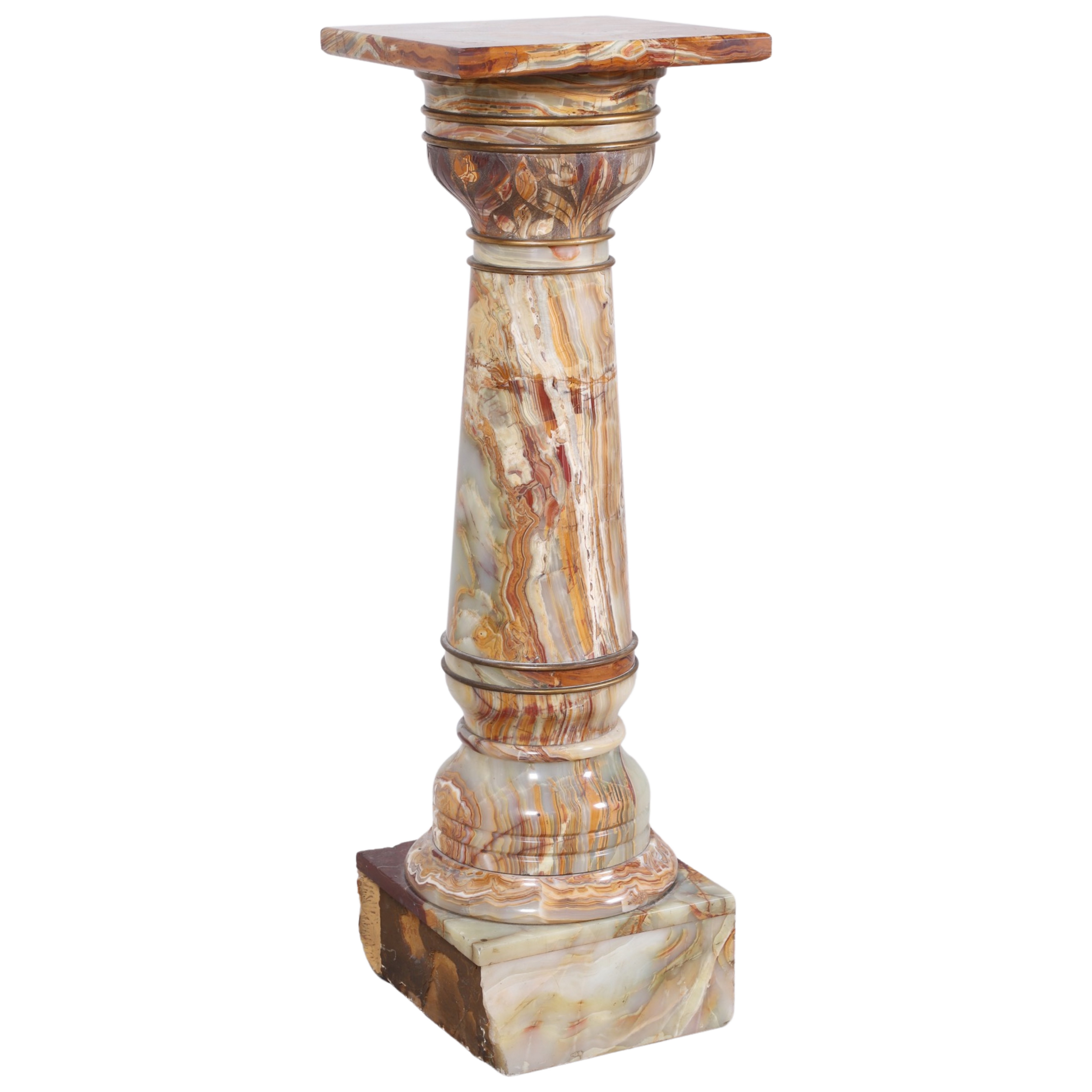 Agate and brass columned form pedestal,