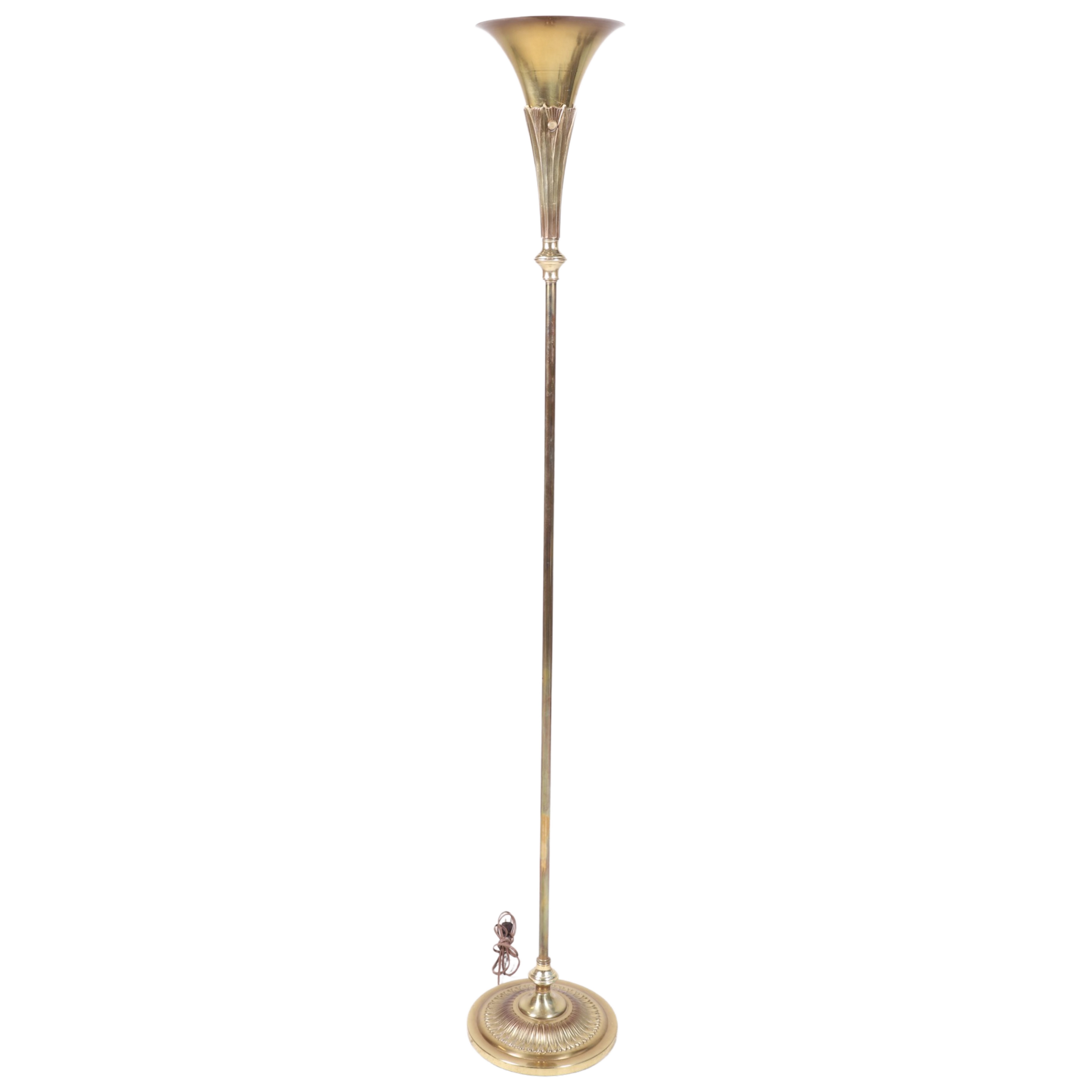 Deco style brass floor lamp, torchiere