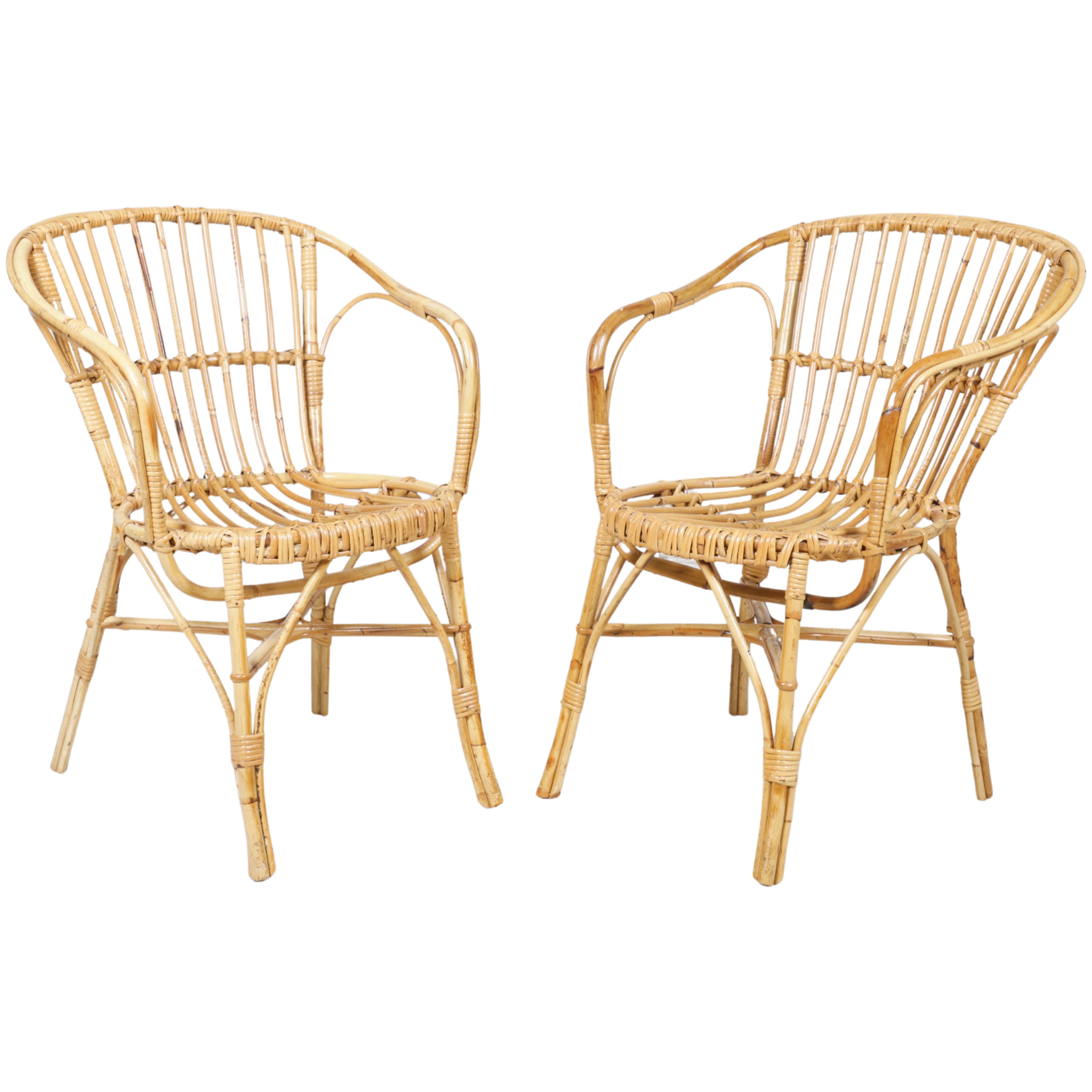 Pair Bamboo and Rattan armchairs,