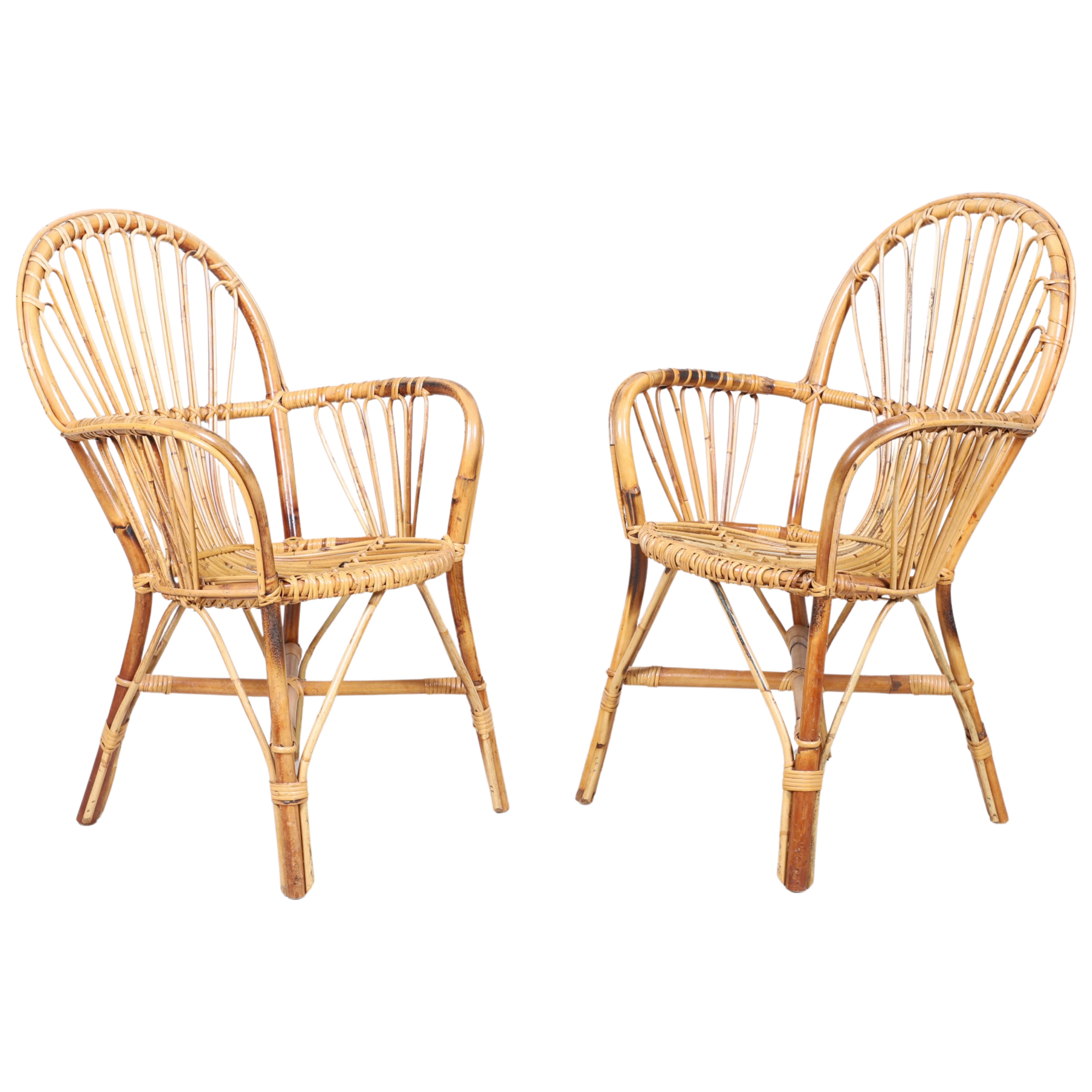Pair Bamboo and Rattan armchairs,