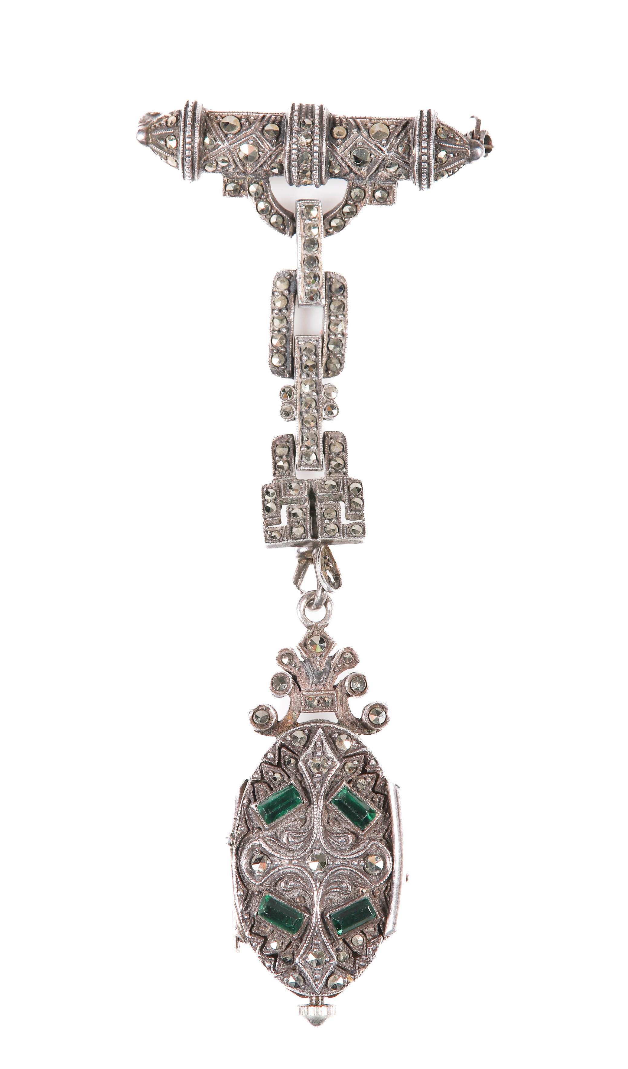 Bucherer sterling marcasite brooch watch,