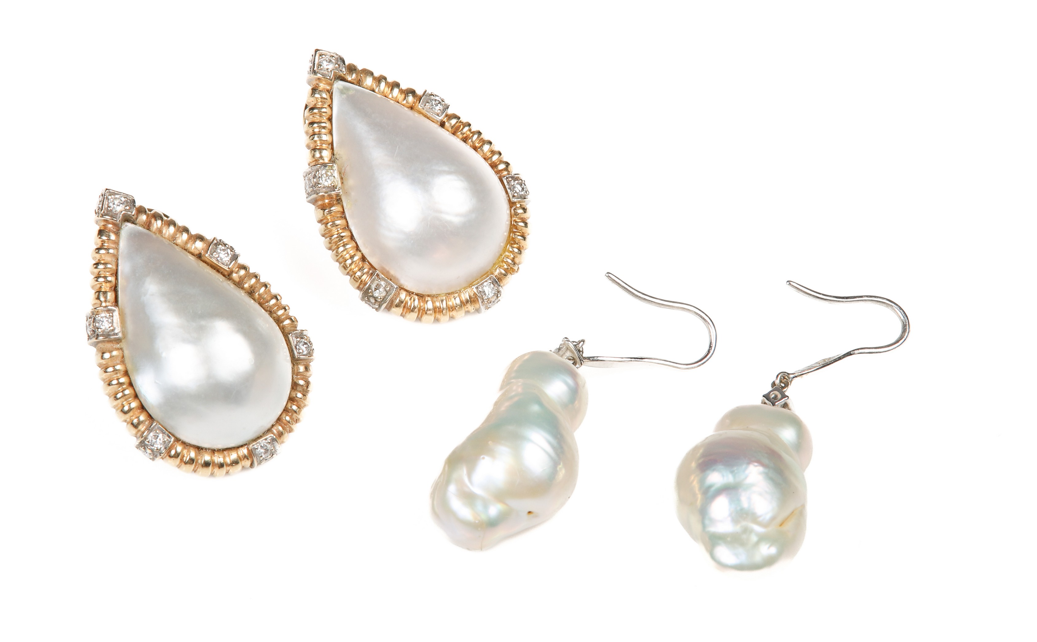 (2) 14K baroque pearl statement