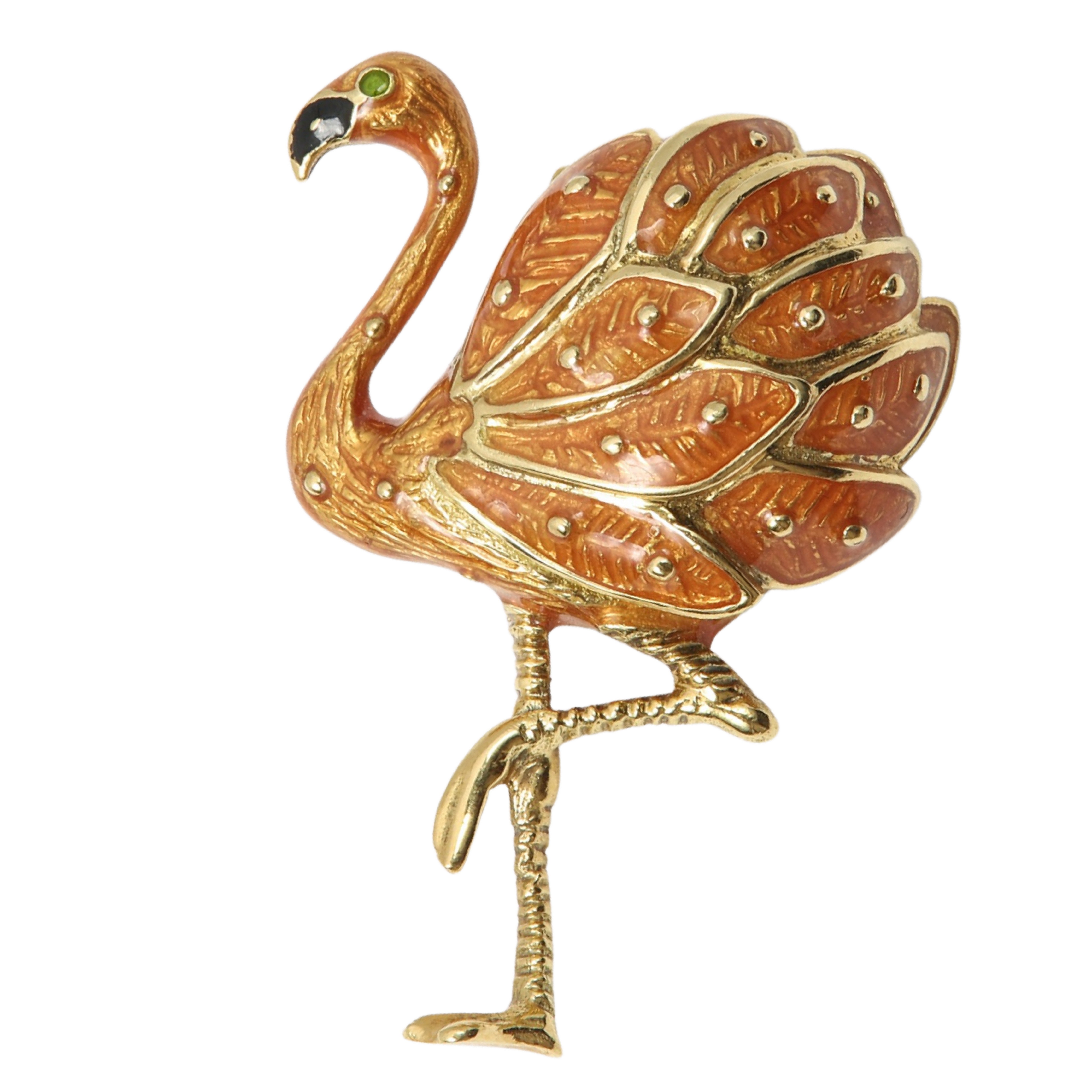 Hidalgo 18K Enamel flamingo brooch,