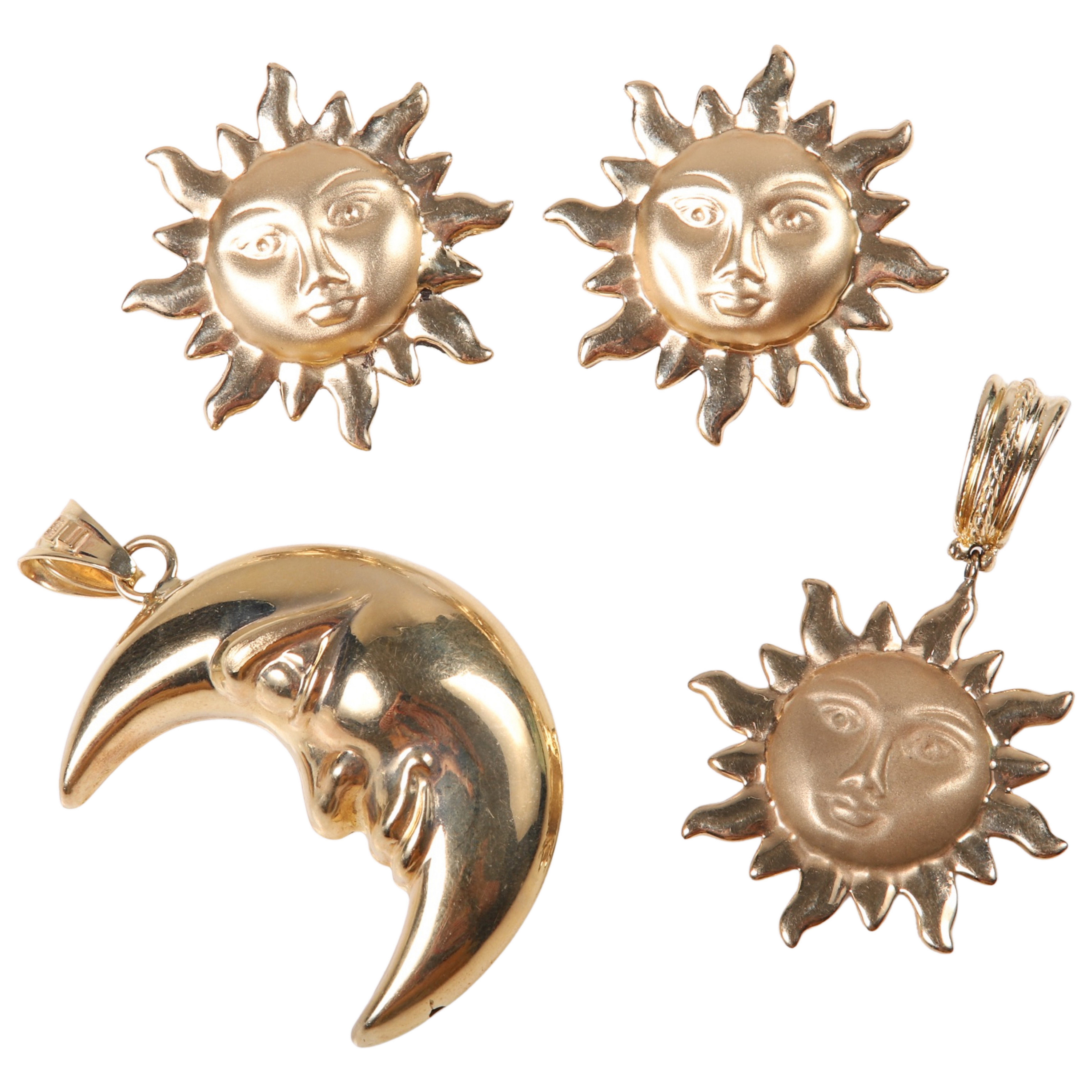 14K sun and moon jewelry group to include