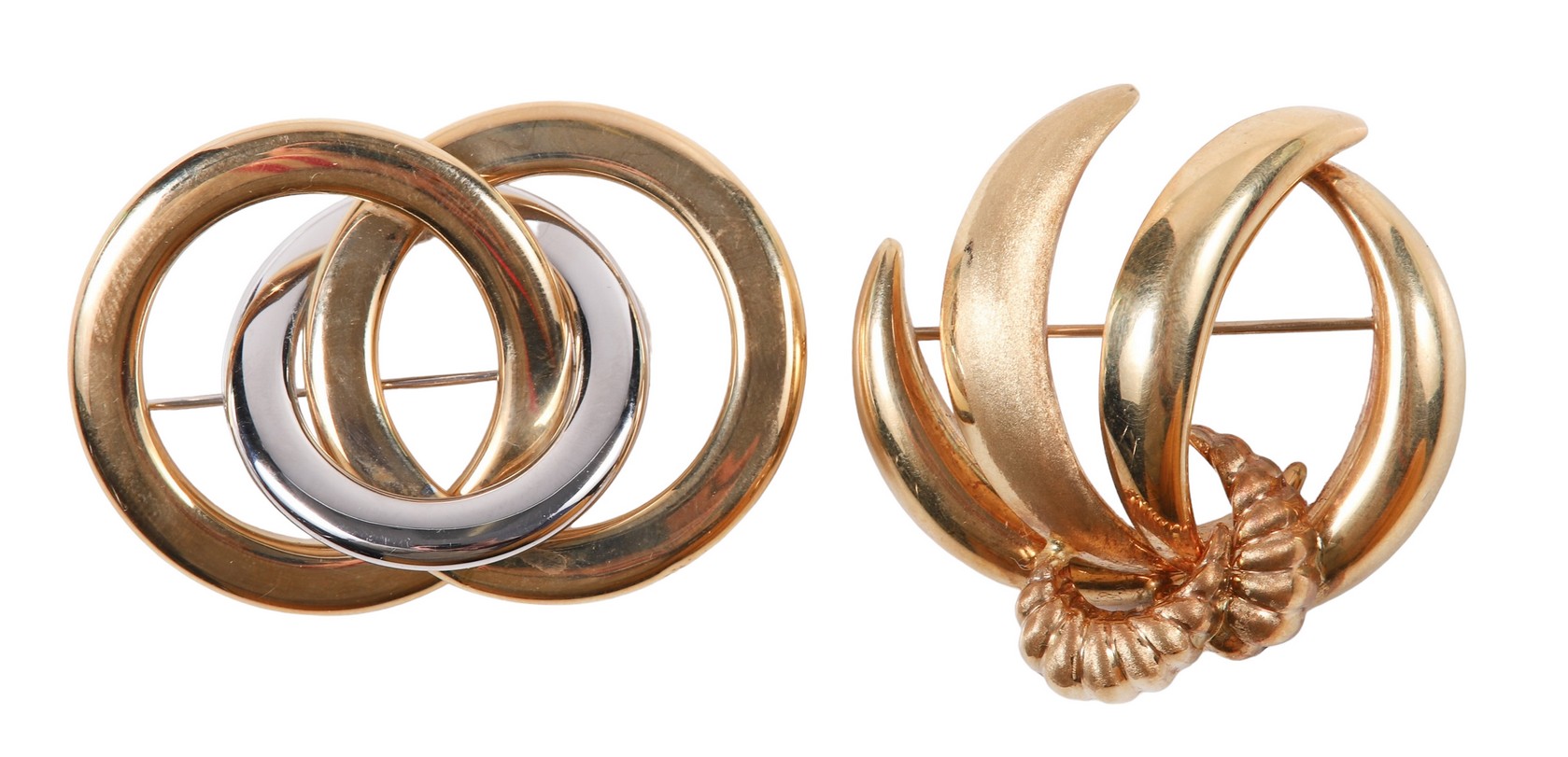 (2) 14K gold brooches, Italian,