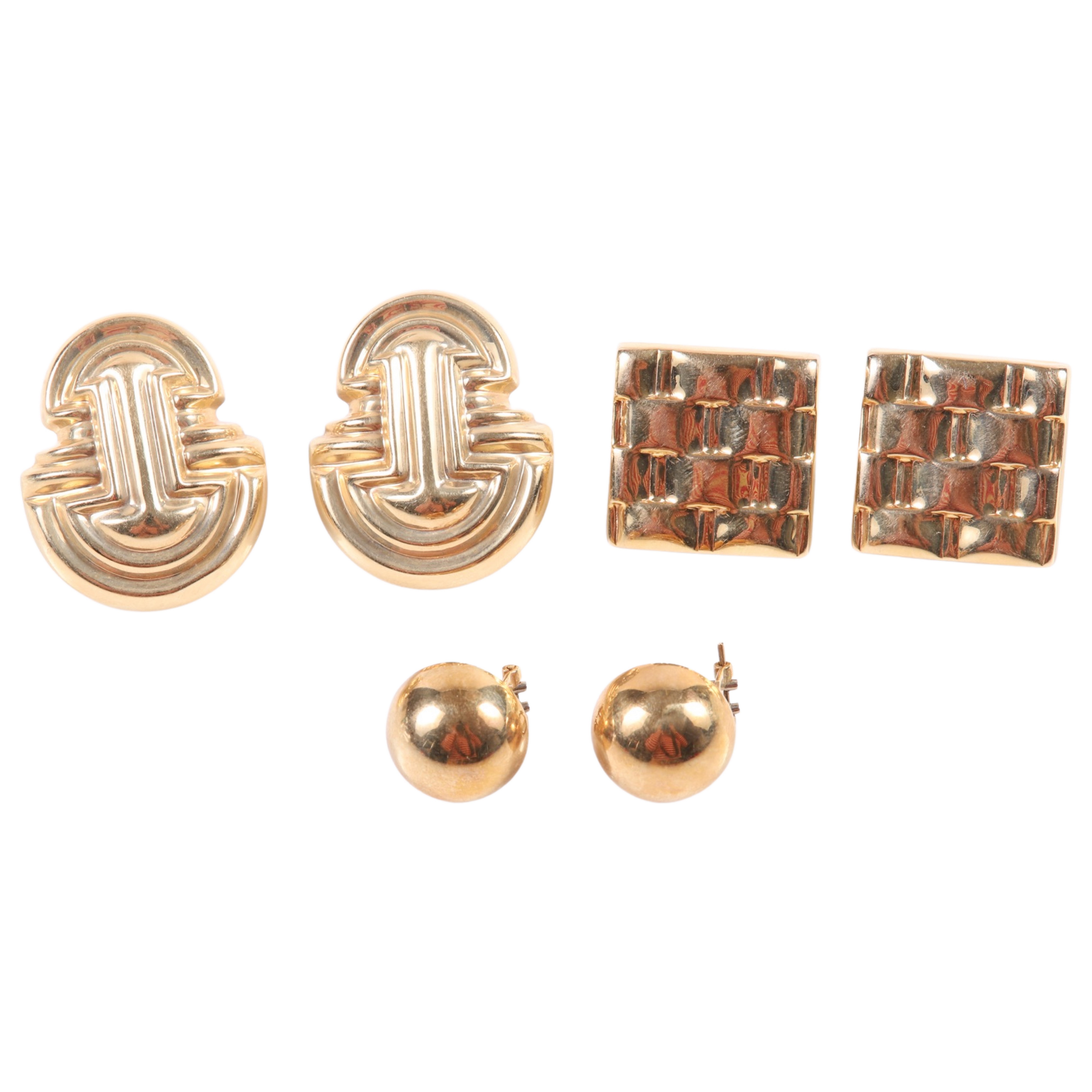 (3) 14K gold earrings, (2) pair