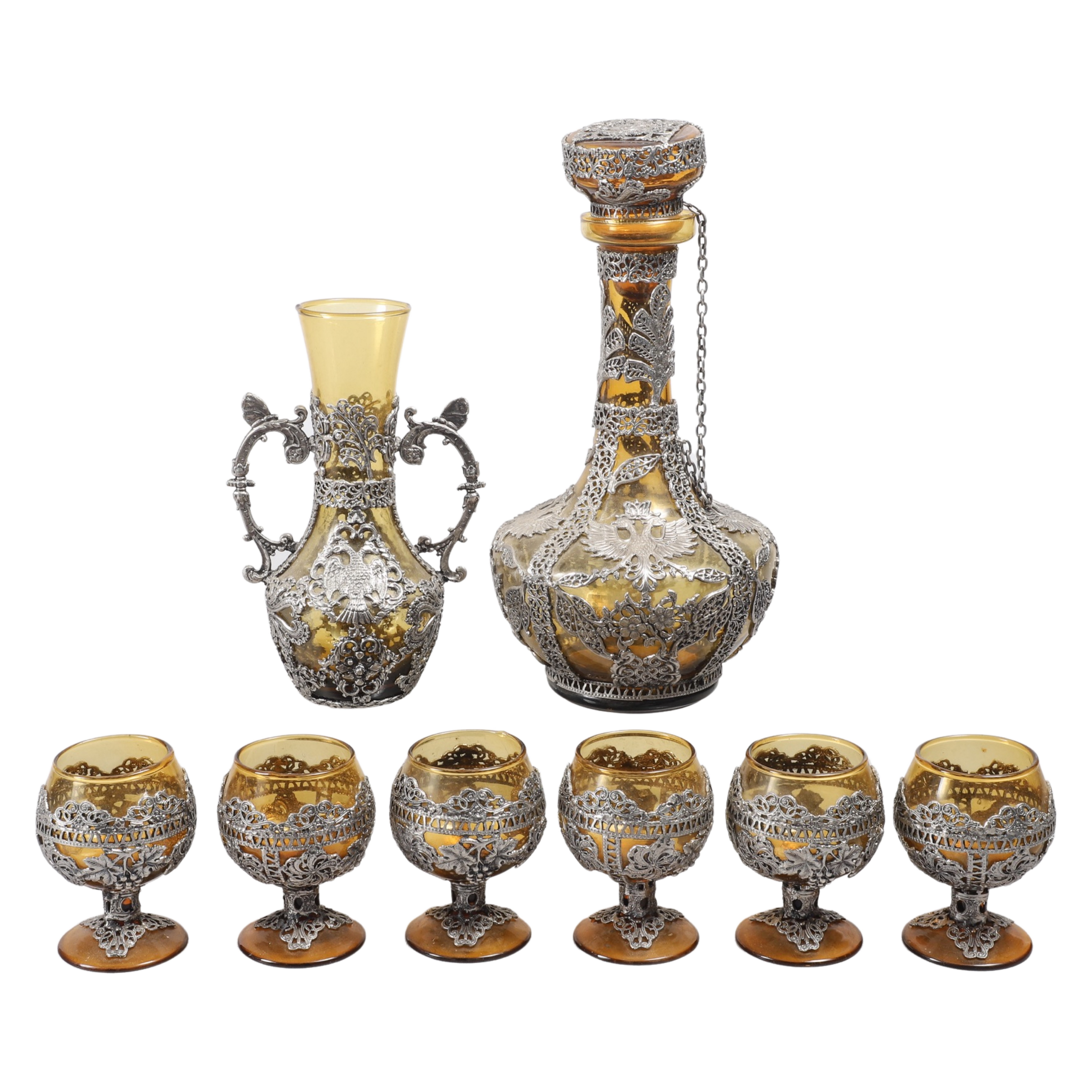 Continental white metal decanter set,