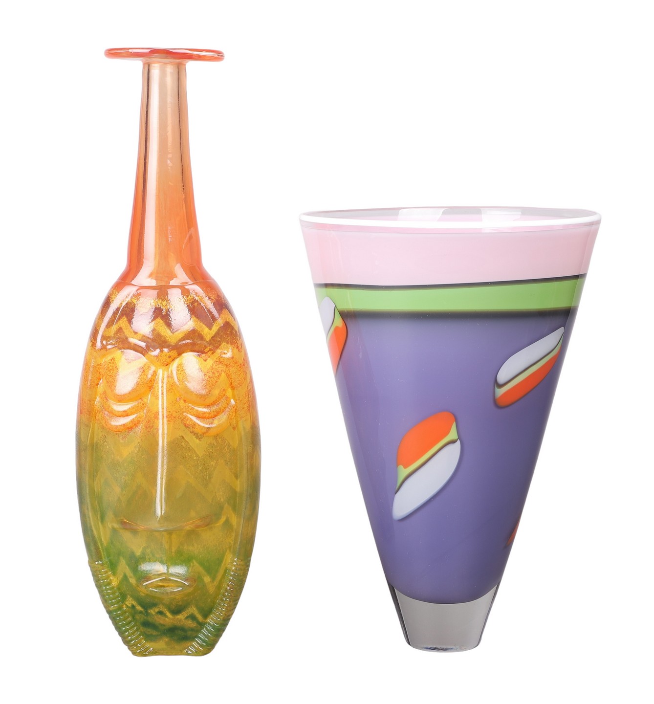 (2) Art glass vases to include