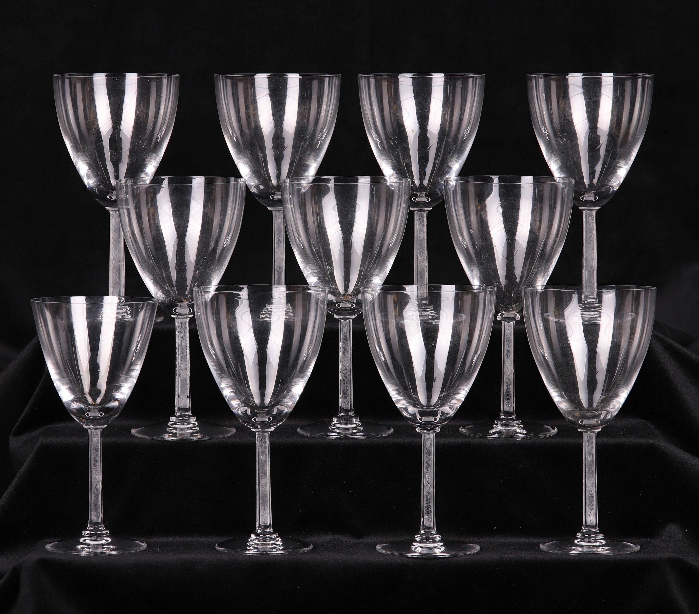 (11) Lalique crystal water goblets,