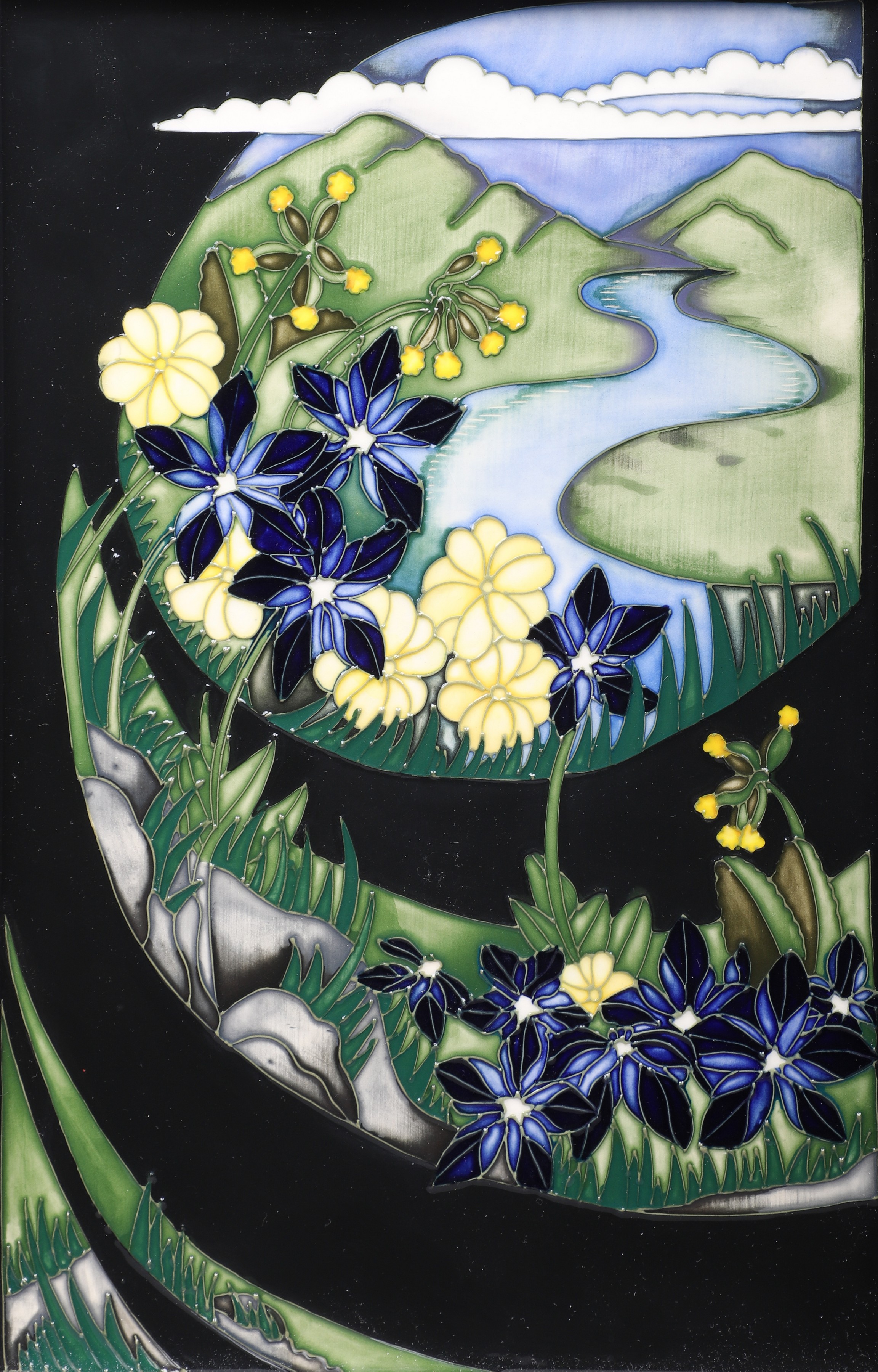 Moorcroft pottery plaque, blue