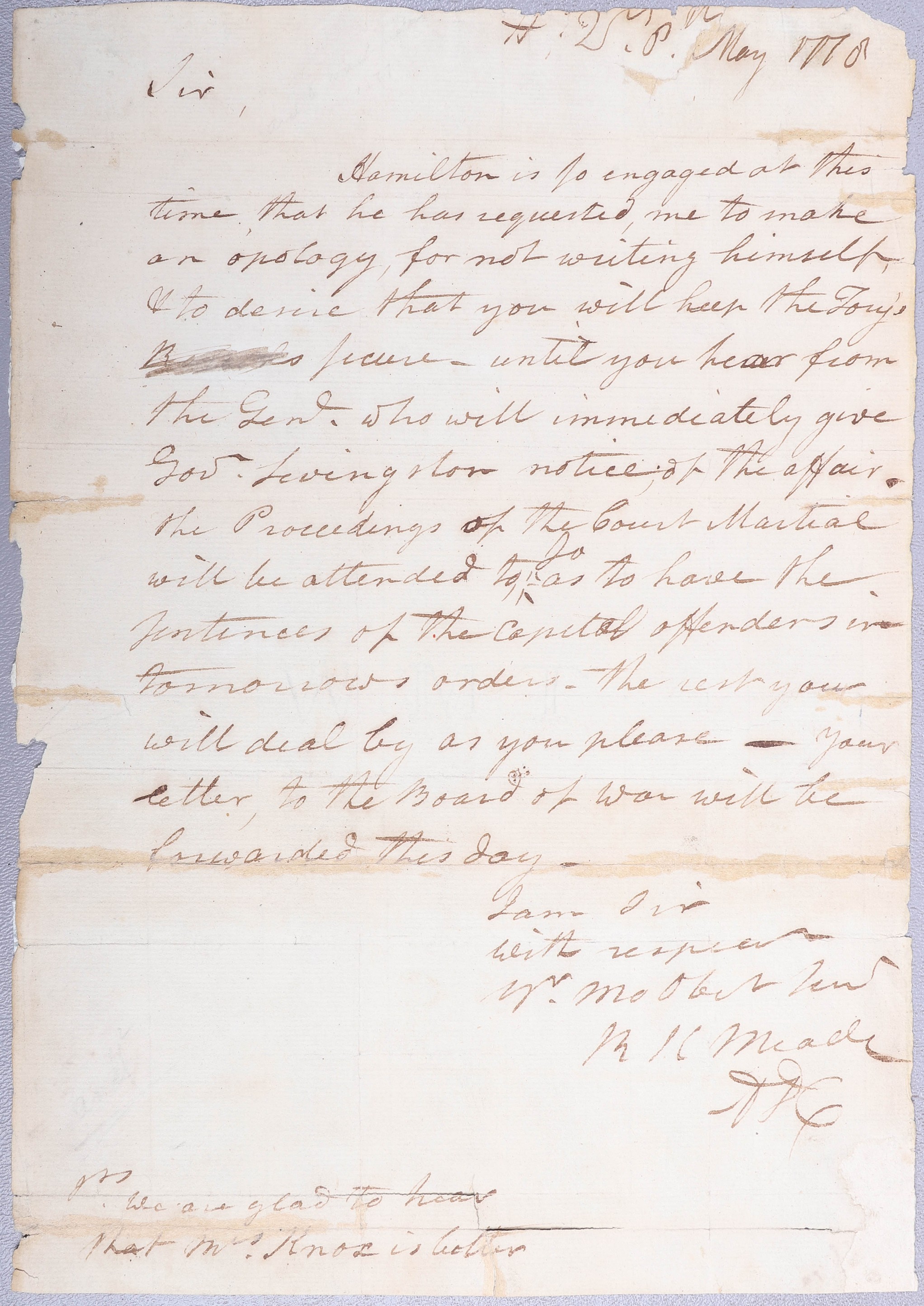 An autograph letter, signed, from Col.