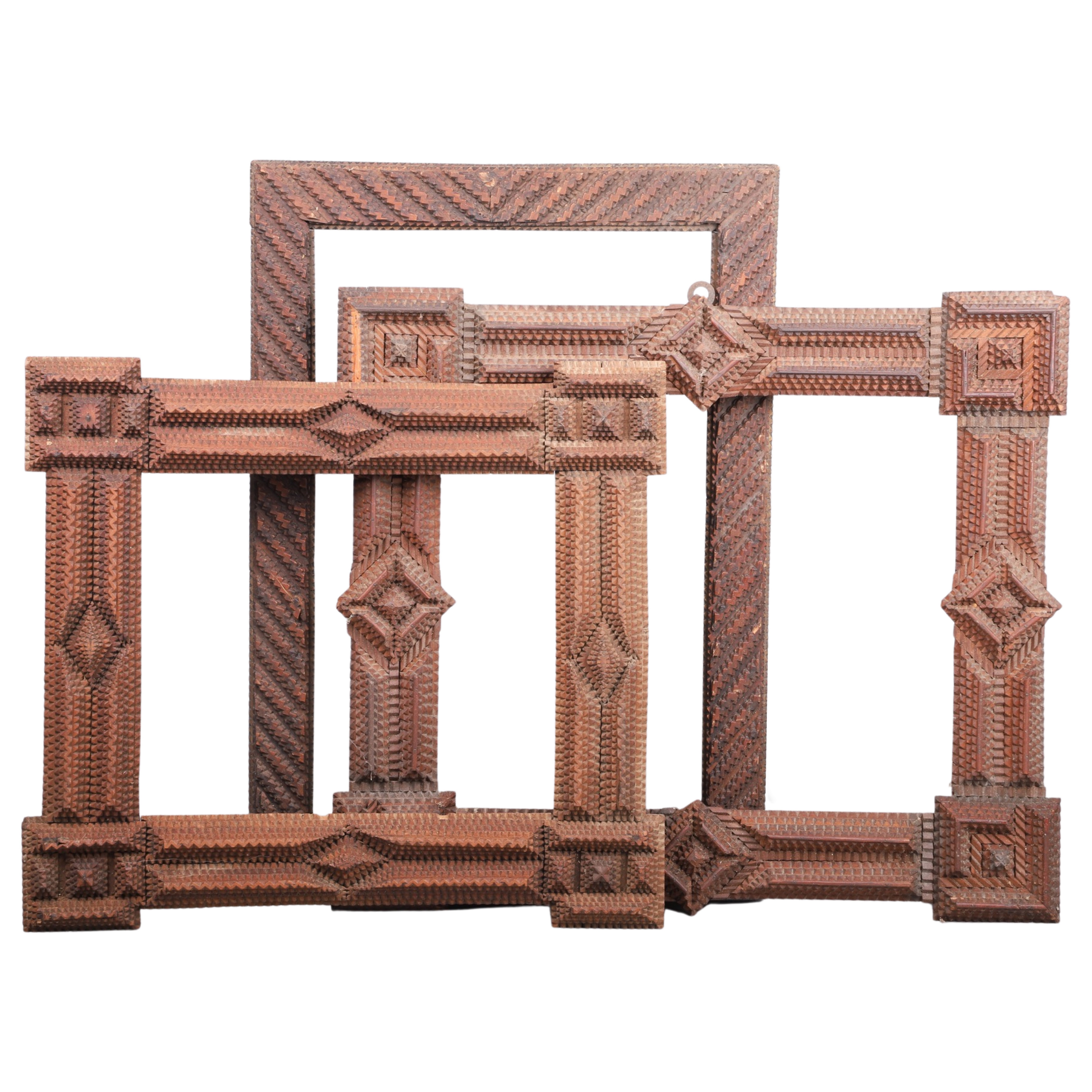  3 Tramp art frames circa 1900  27a4cb