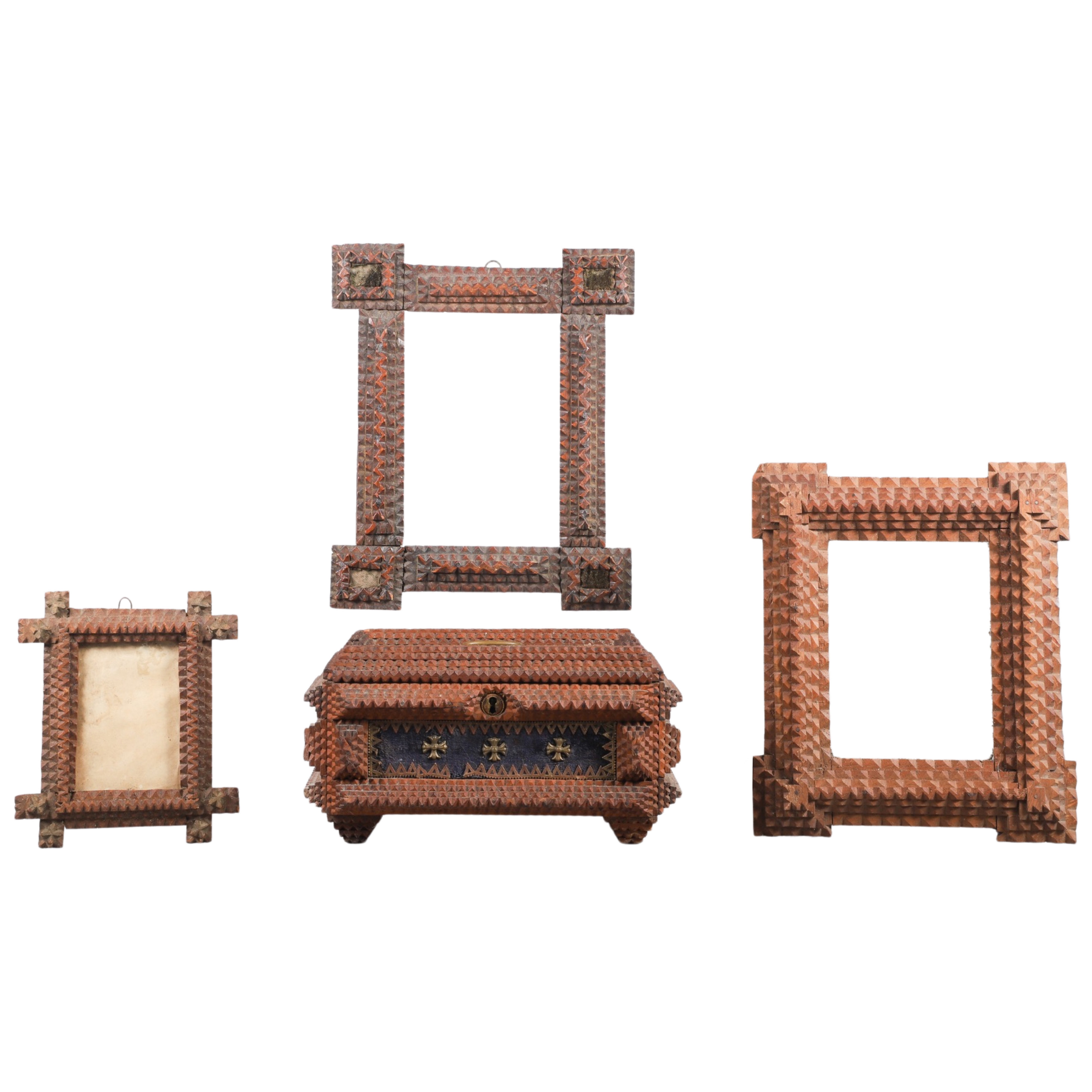  3 Tramp art frames and box to 27a4cc