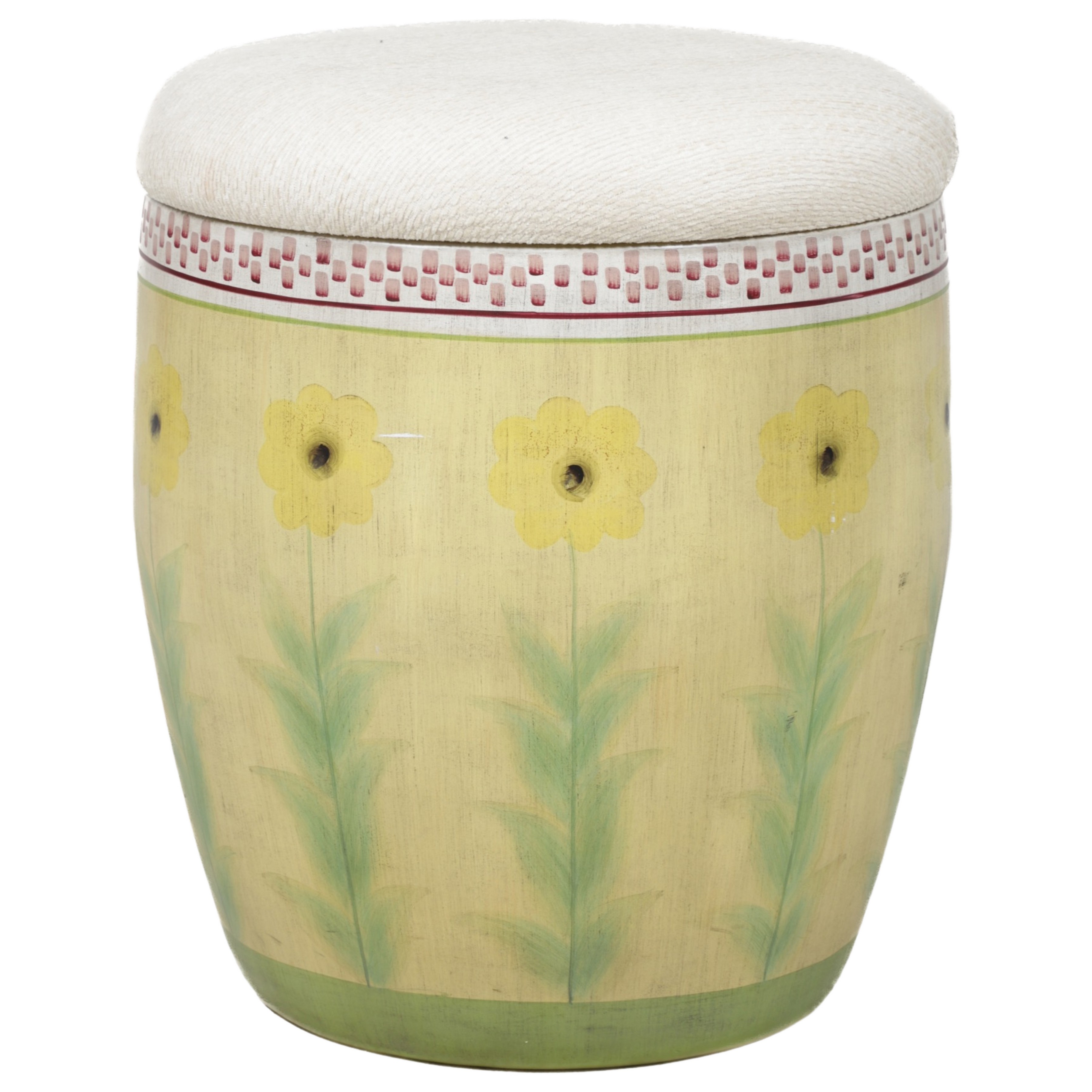 Upholstered lift lid painted stool,